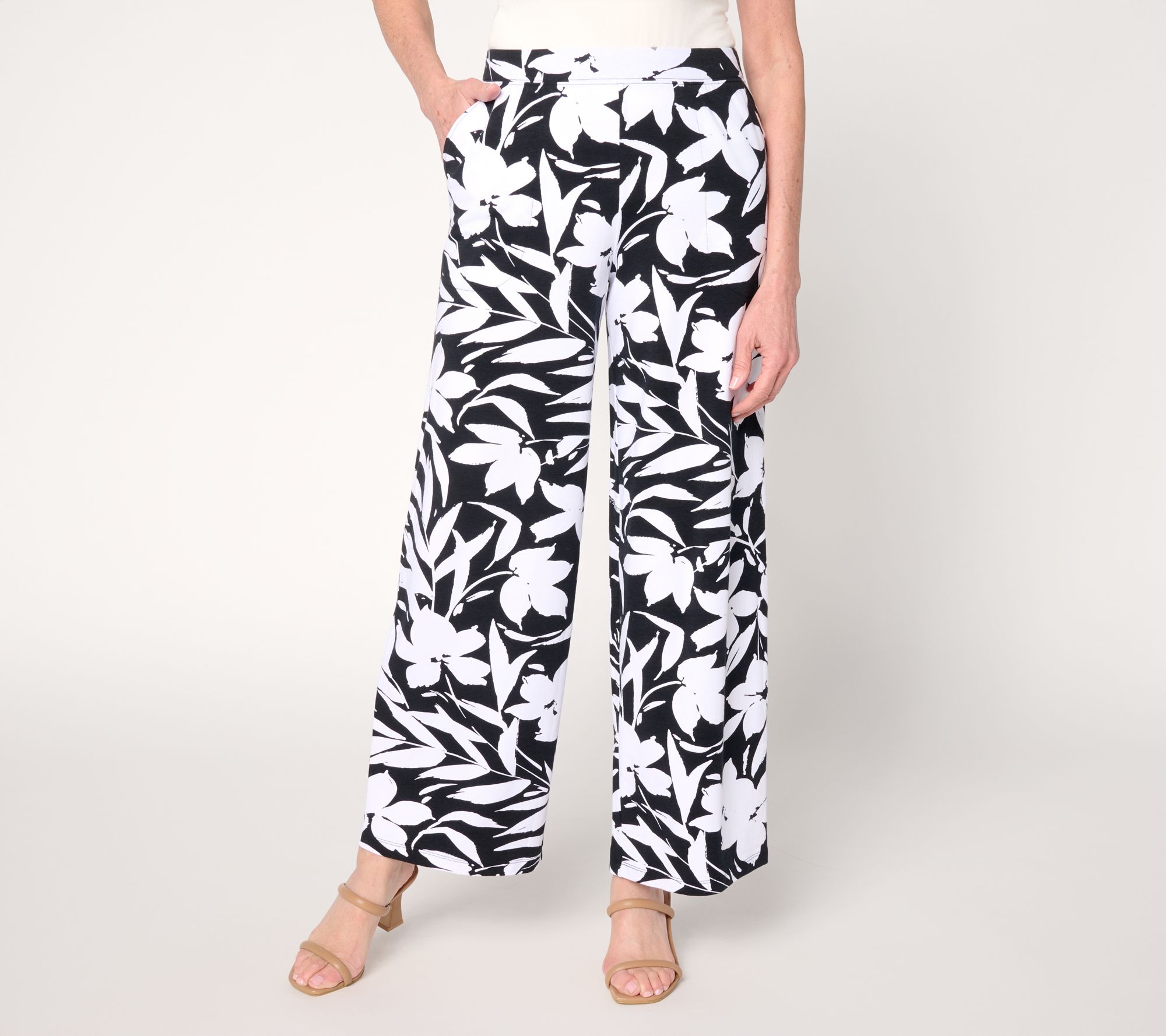 "As Is" Denim & Co. Petite Beach Jersey Full Length Wide Leg Pants