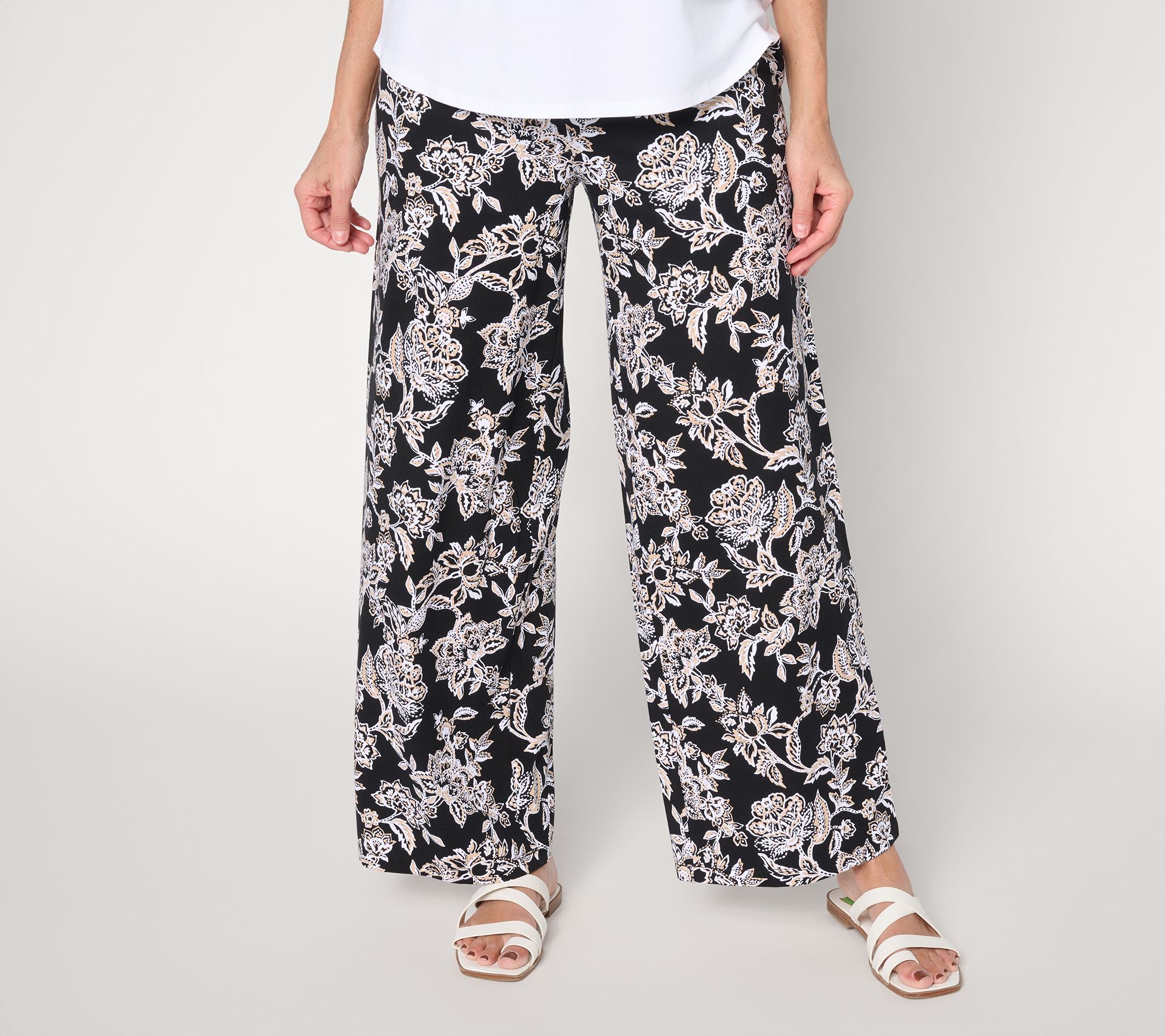 "As Is" Denim & Co. Petite Beach Jersey Full Length Wide Leg Pants