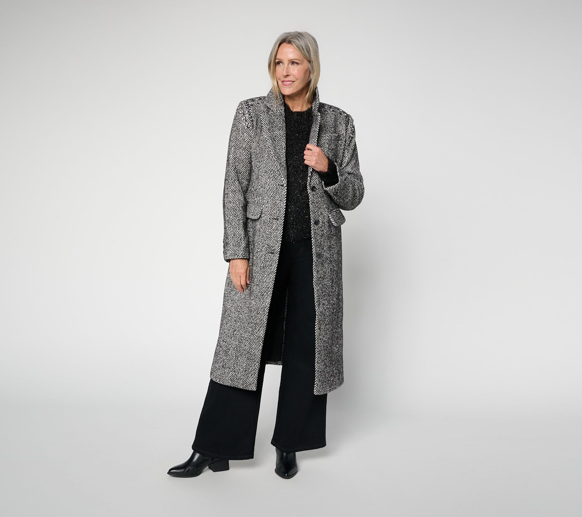 RM Studios x Rebecca Minkoff Regular Tweed Embellished Long Coat