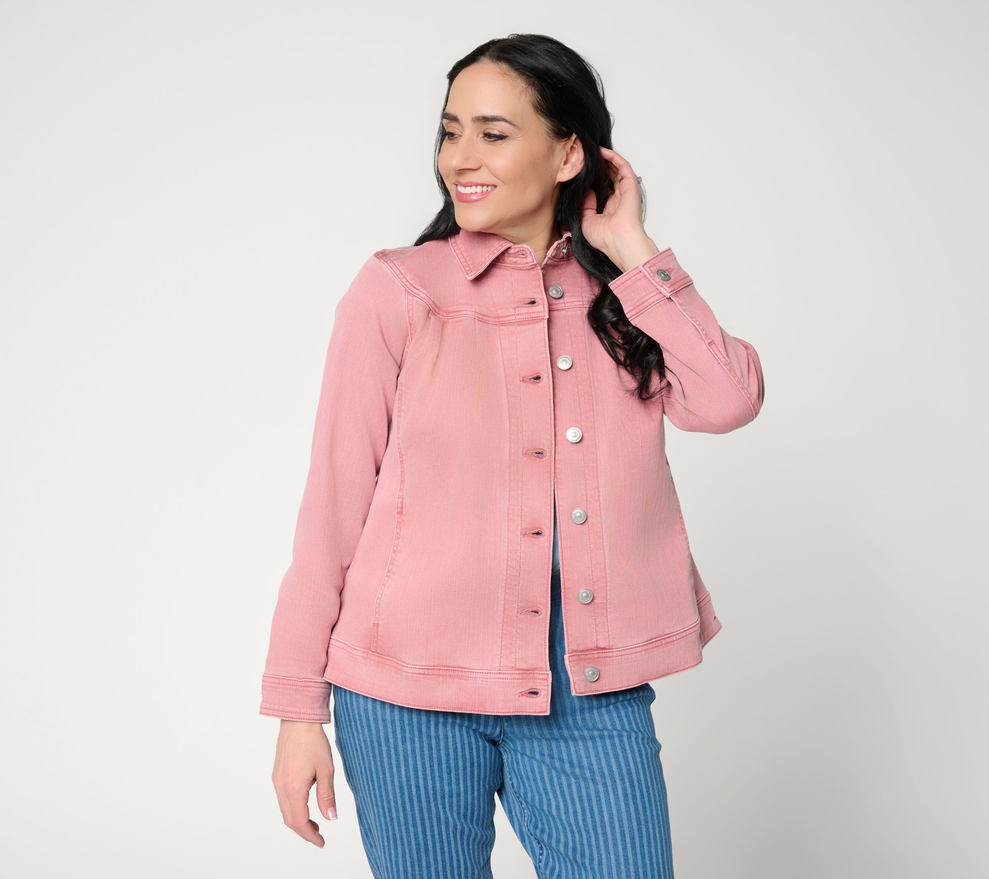 "As Is" LOGO by Lori Goldstein Denim Jacket with Pleat Detail