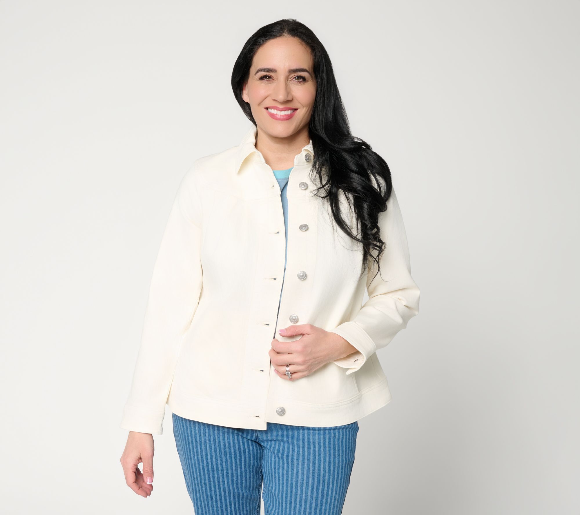 "As Is" LOGO by Lori Goldstein Denim Jacket with Pleat Detail