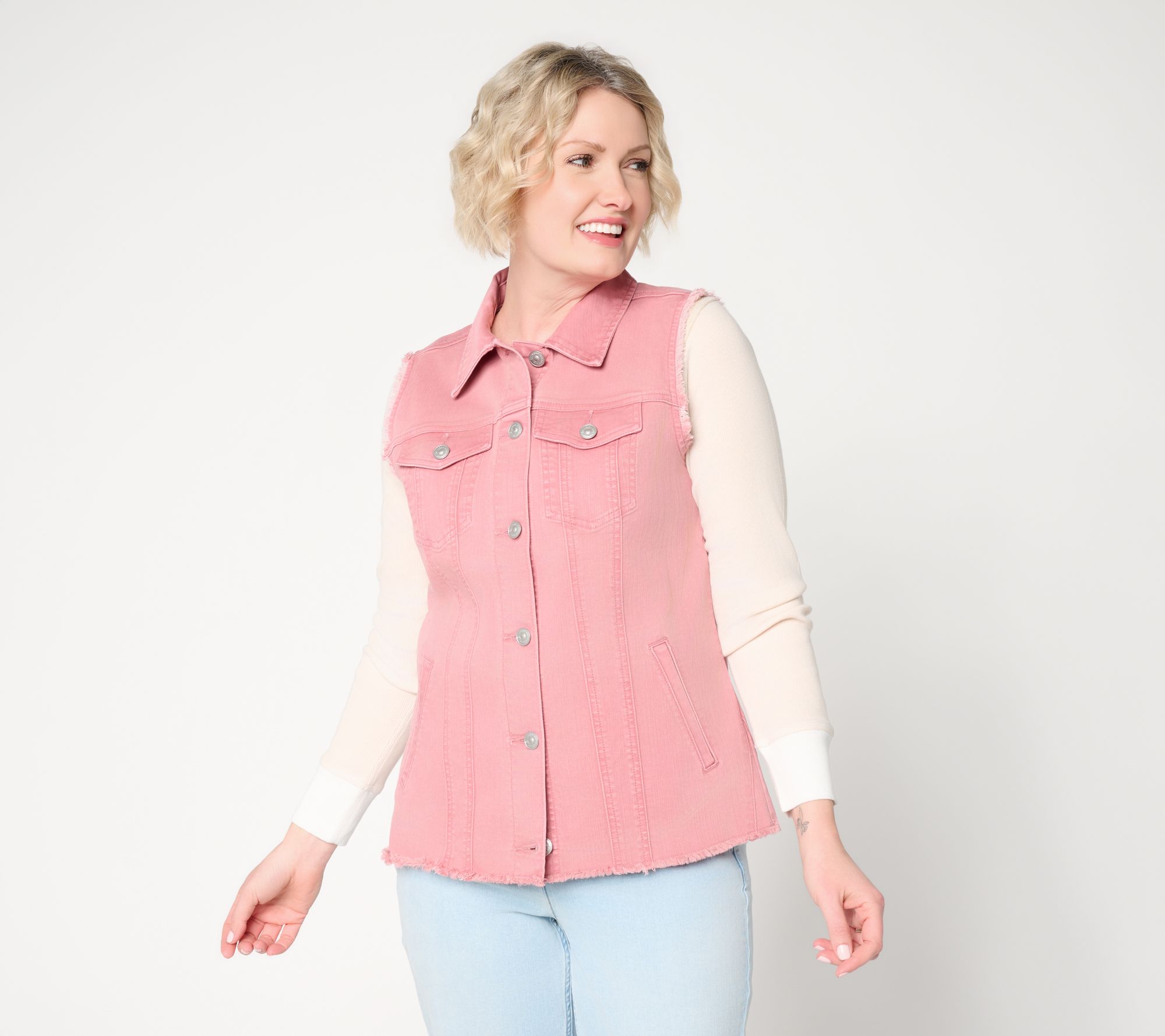 "As Is" LOGO by Lori Goldstein Denim Vest with Seam and Fray Detail