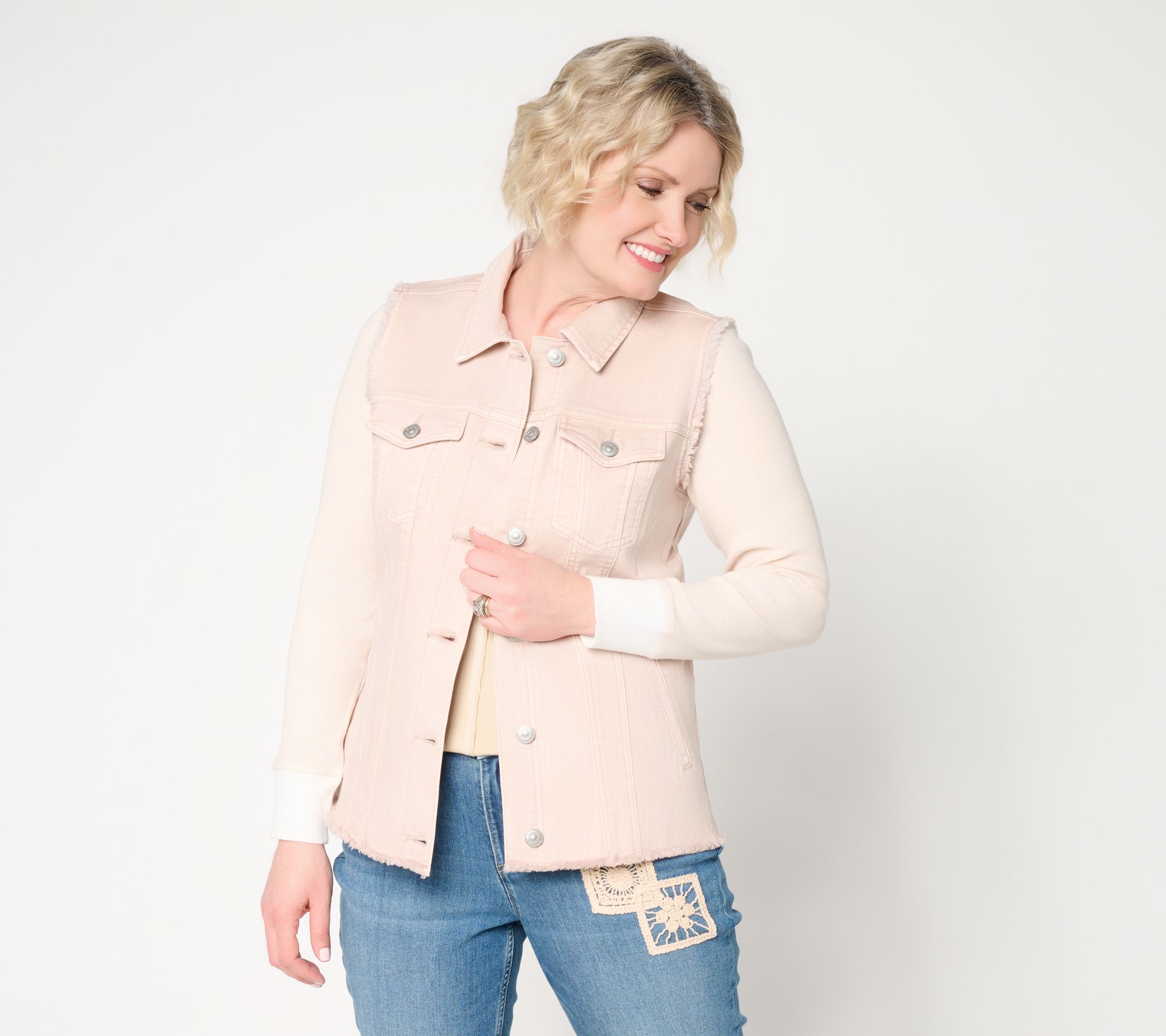 "As Is" LOGO by Lori Goldstein Denim Vest with Seam and Fray Detail