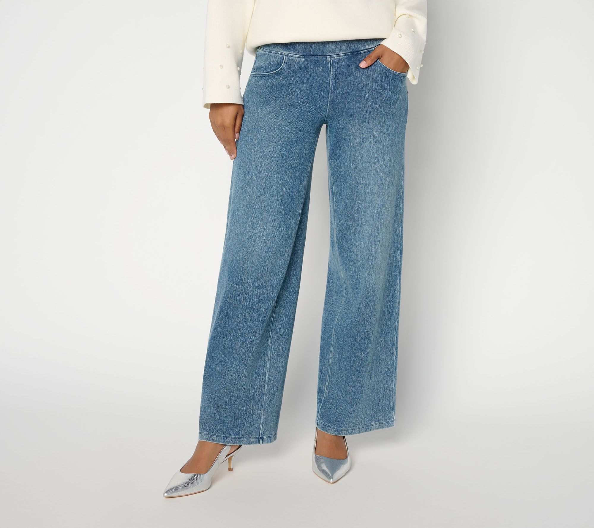 Women with Control Petite Prime Stretch Wide Leg Full Length Jeans