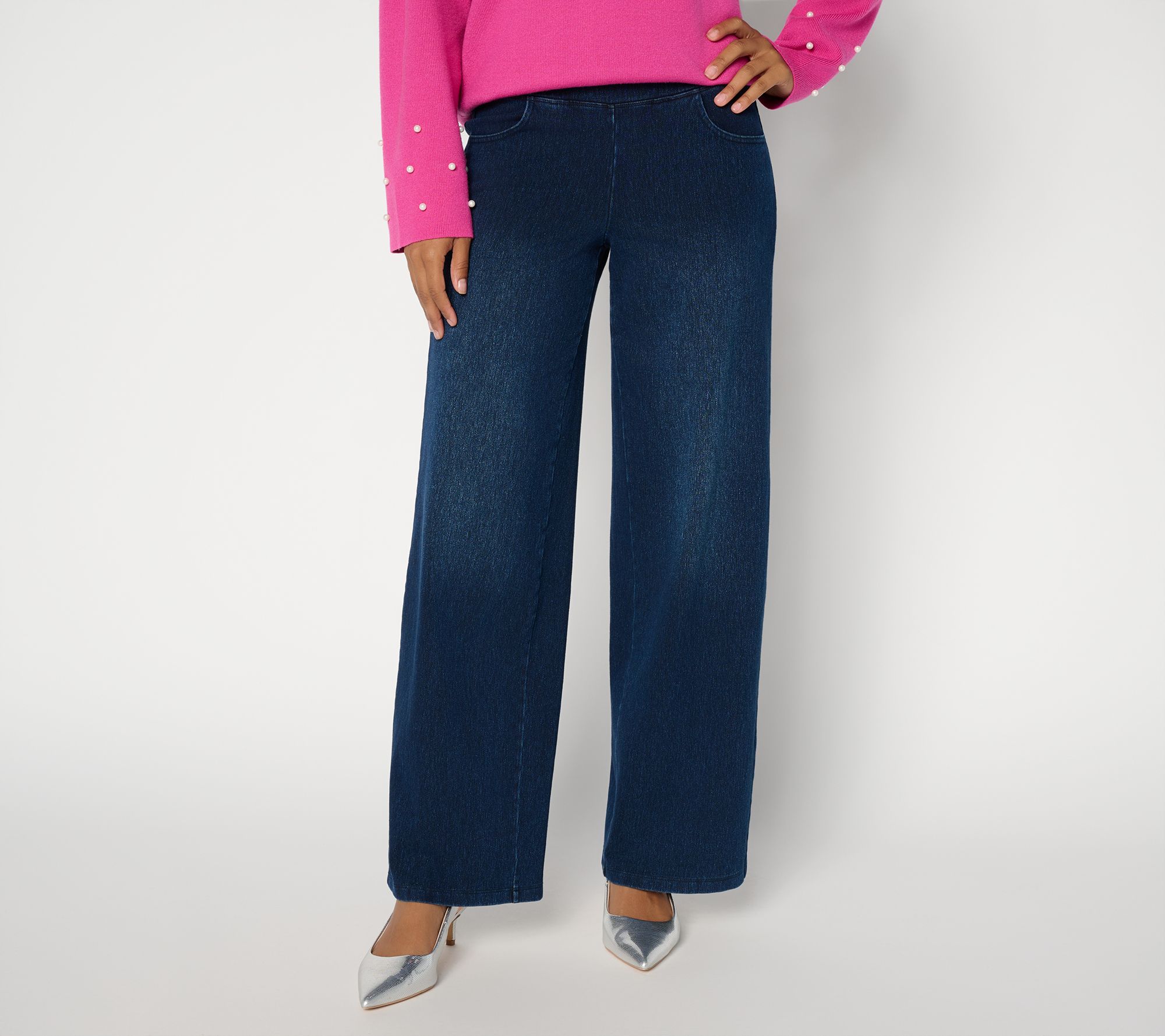 Women with Control Petite Prime Stretch Wide Leg Full Length Jeans