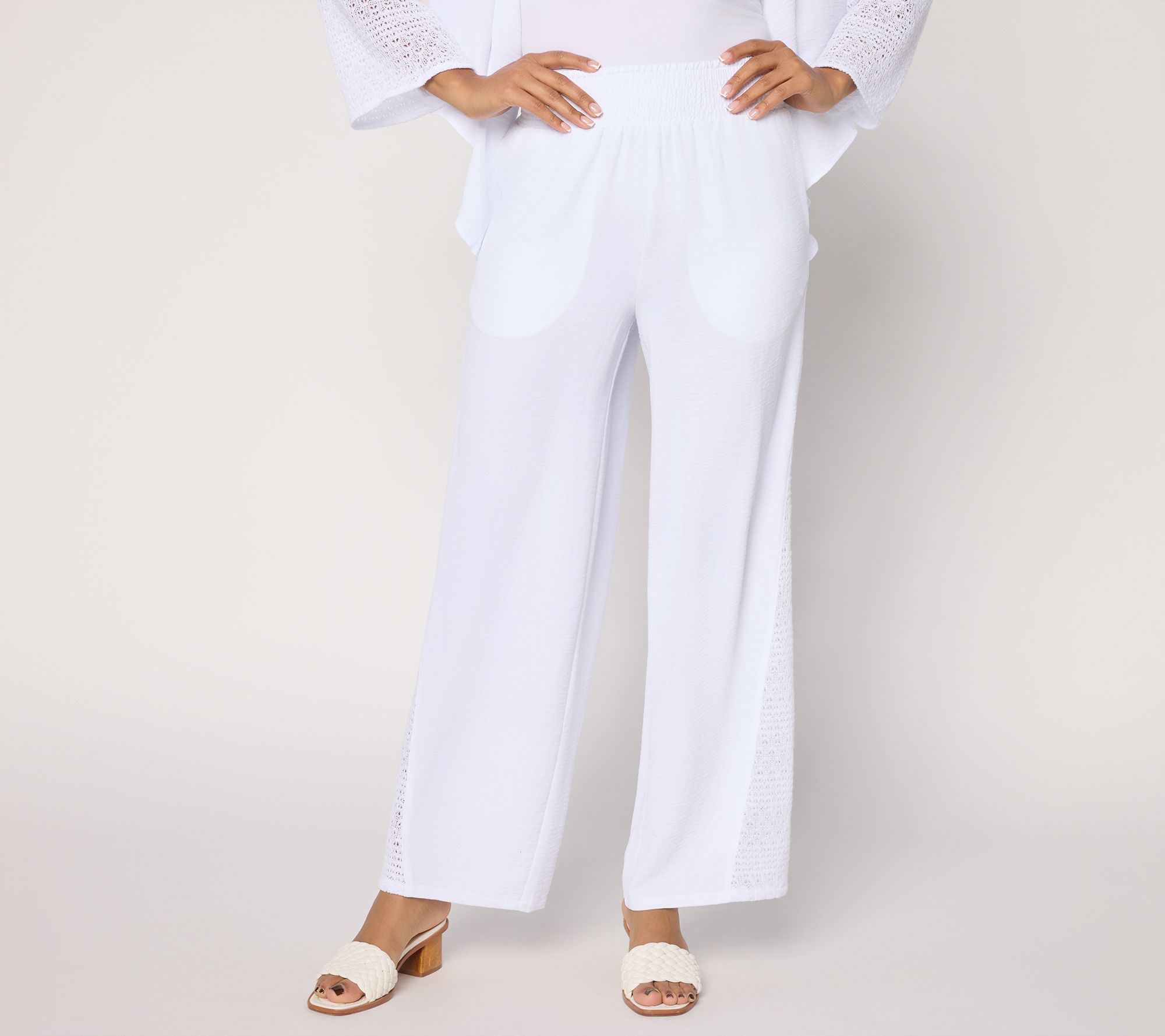 "As Is" Susan Graver Weekend Regular Stretch Woven Wide Leg Pants with Lace