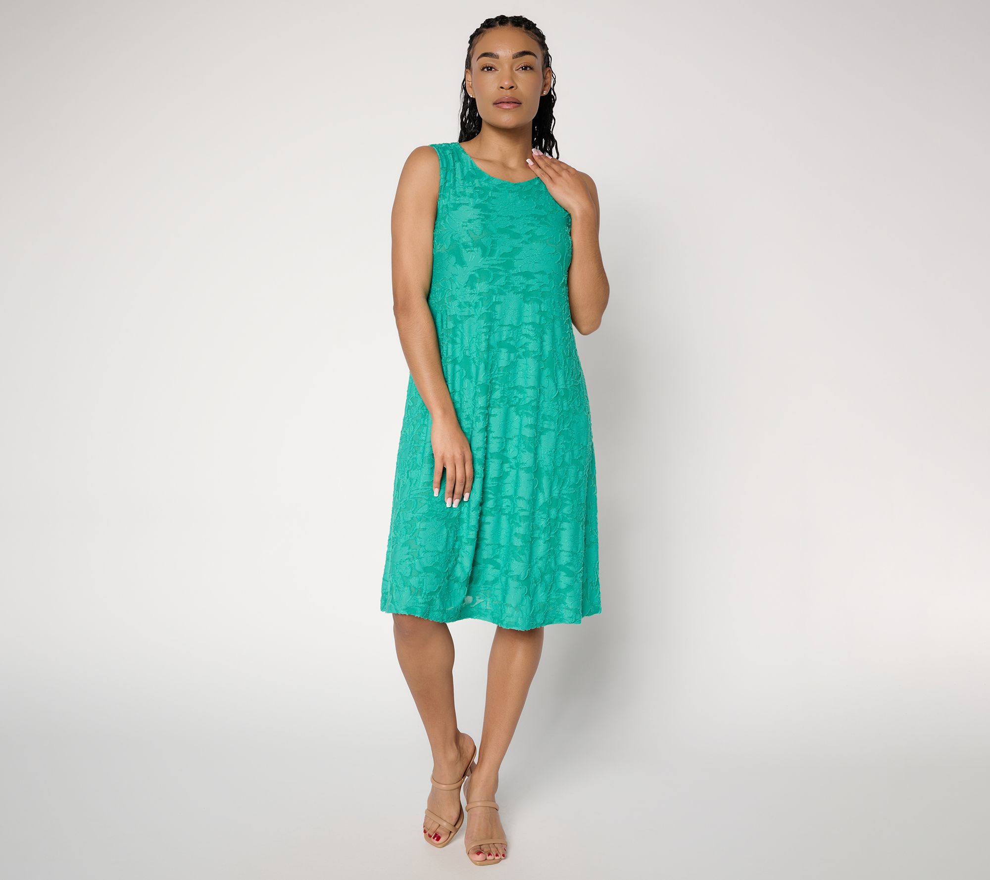 "As Is" Susan Graver Regular Burnout Knit Sleeveless A-Line Dress