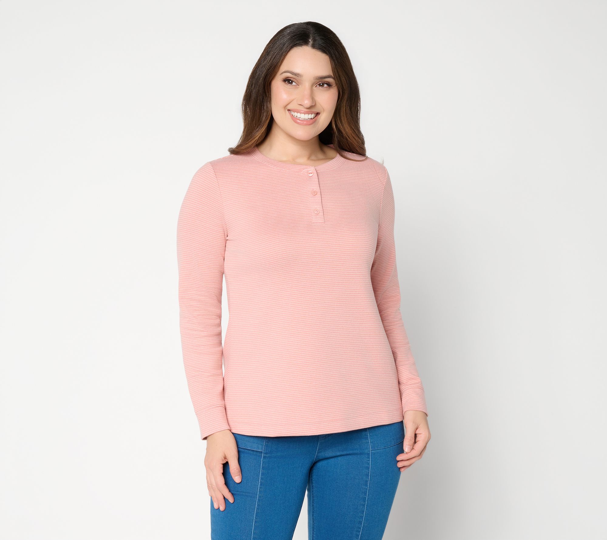  Denim & Co. Essentials Softest Knit Long Sleeve Henley Top - A744787