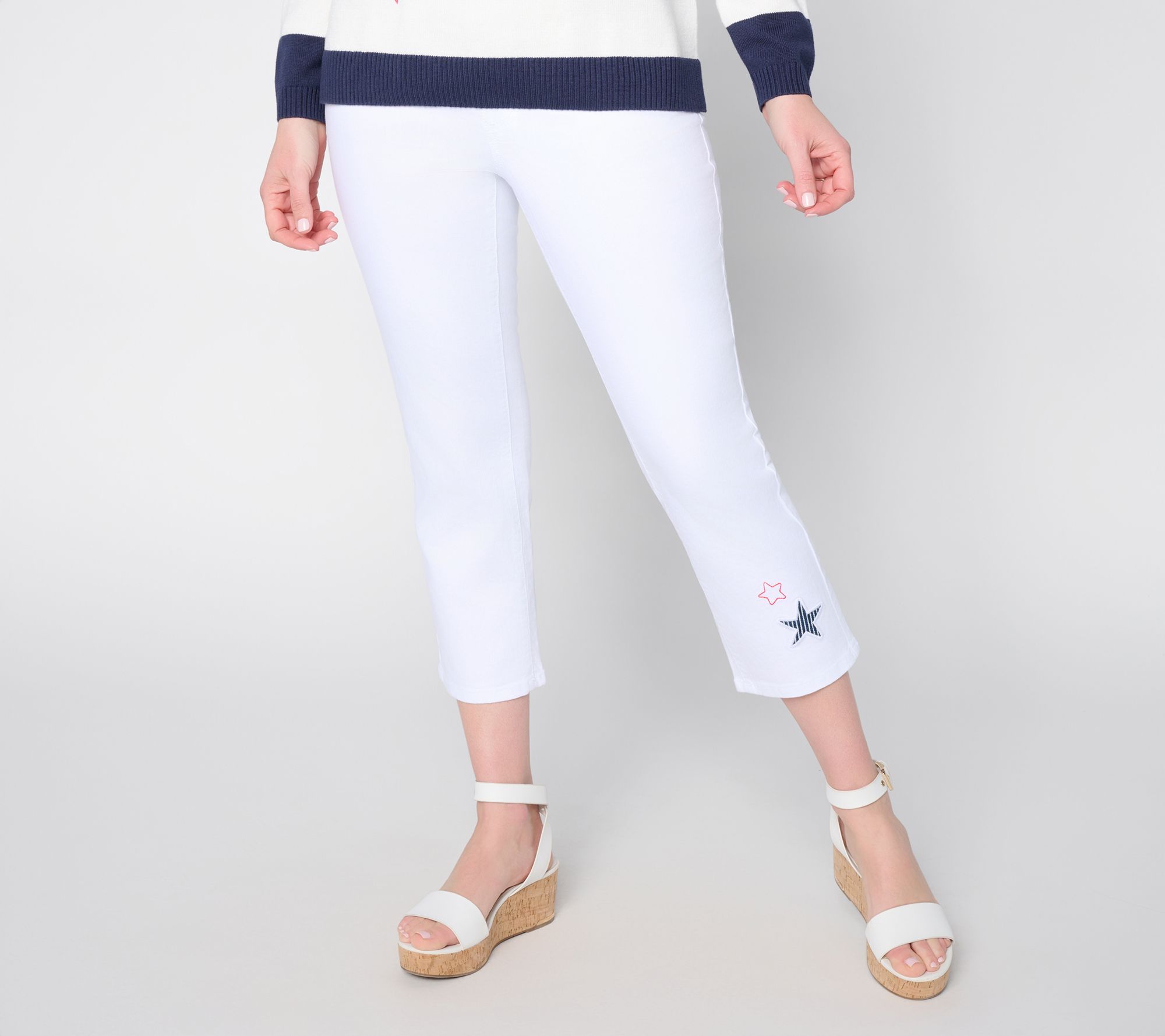"As Is" Belle by Kim Gravel Reg TripleLuxe Stars & Stripes Twill Crop Jean