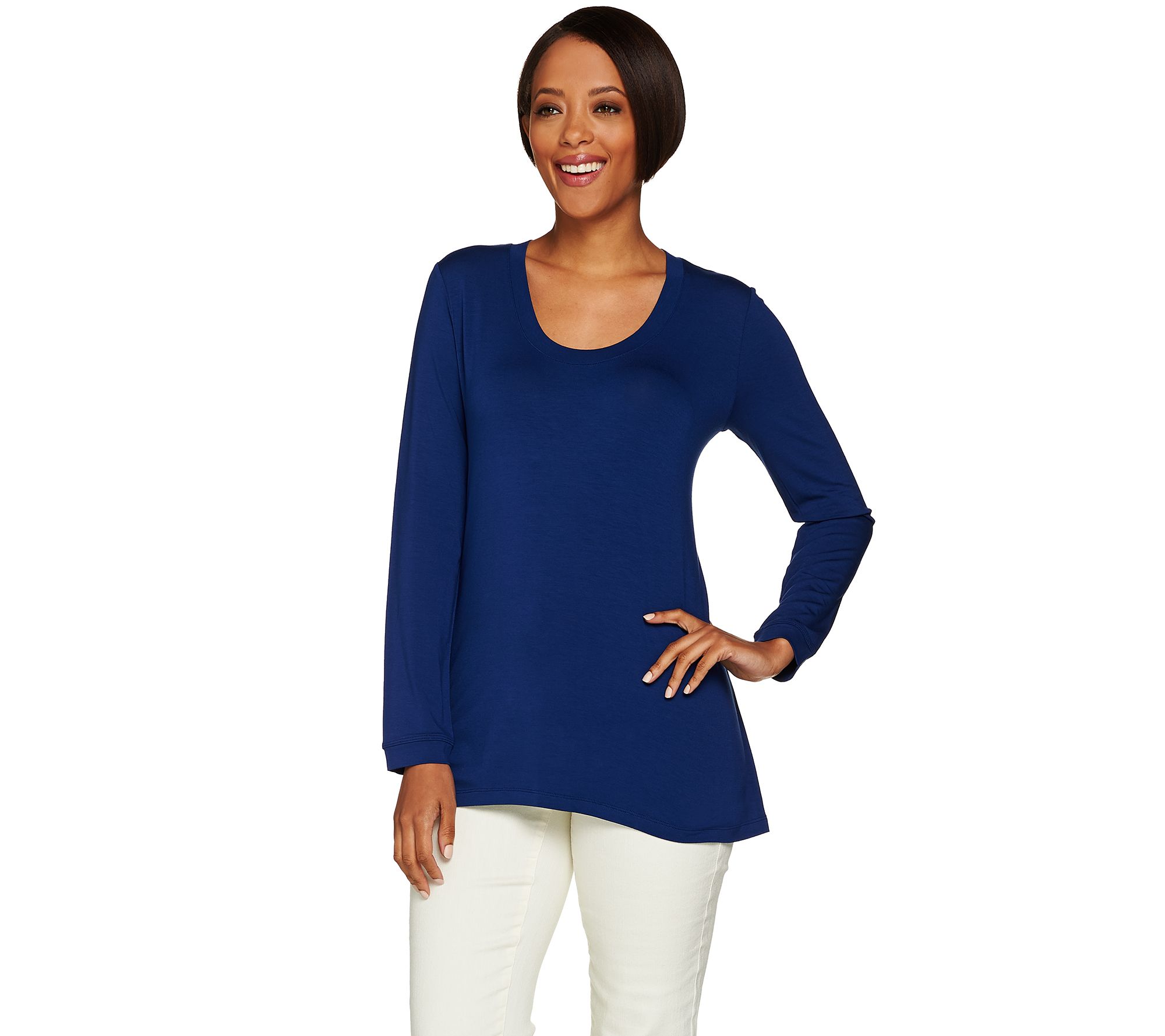 H by Halston Essentials Solid Scoop Neck Long Sleeve Knit Top - QVC.com