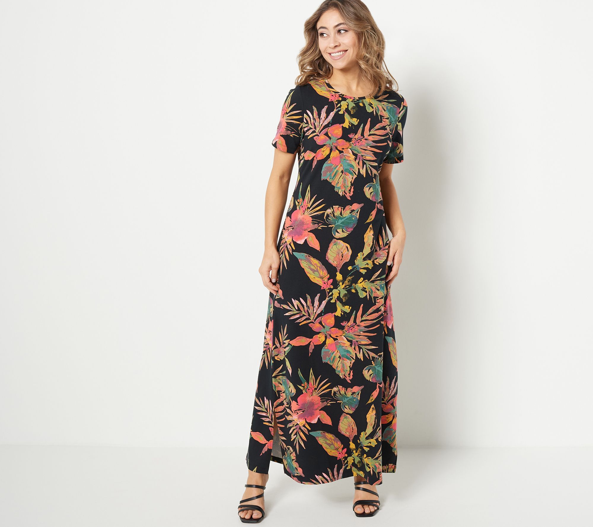 "As Is" Denim & Co. Beach Petite Short Sleeve Maxi Dress