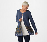 "As Is" LOGO by Lori Goldstein Cardigan with Crinkled Woven An - A377788