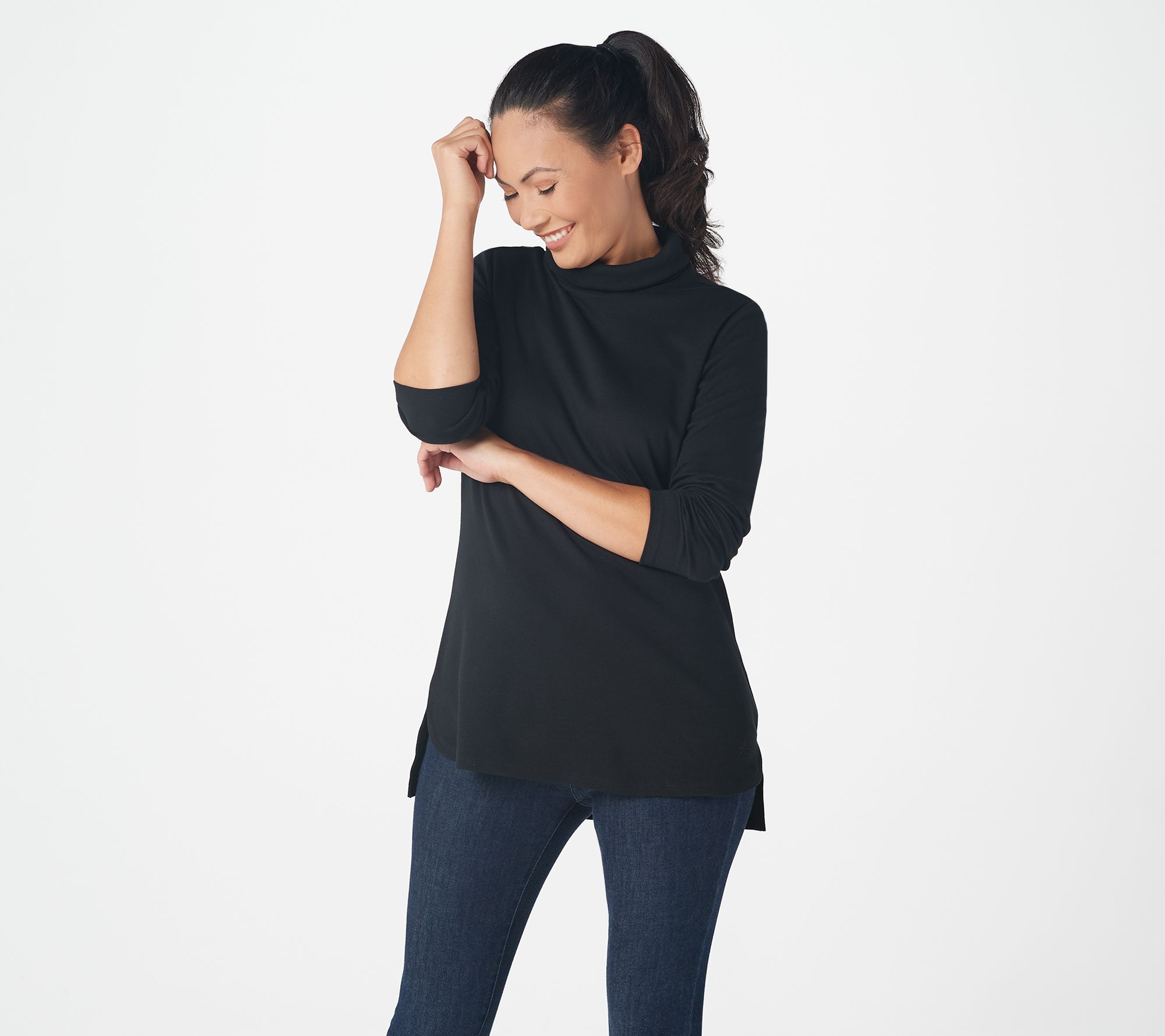 "As Is" Isaac Mizrahi Live Essentials Long Sleeve Hi-Low Hem Turtleneck