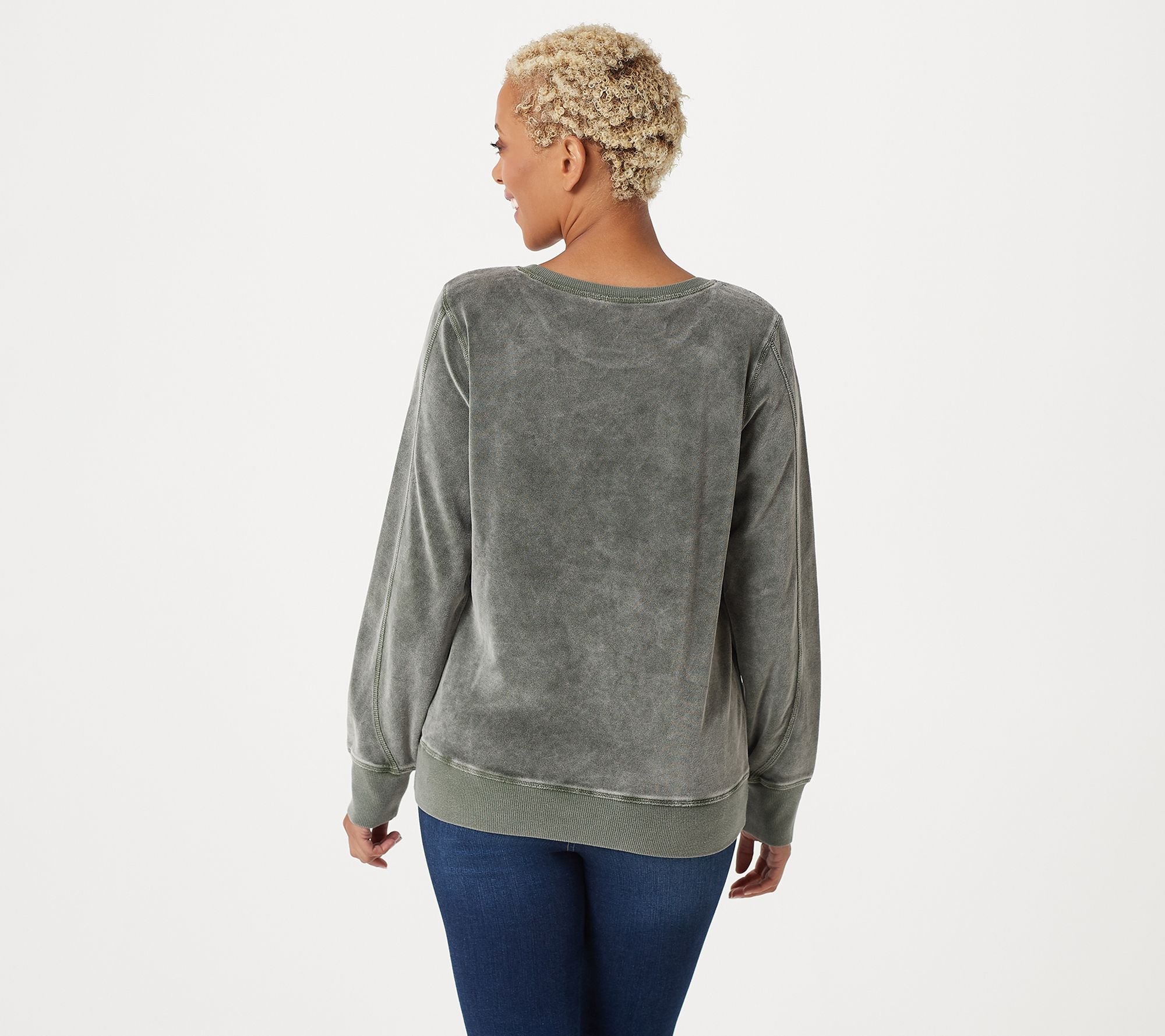 Lisa Rinna Collection Washed Velour Sweatshirt - QVC.com