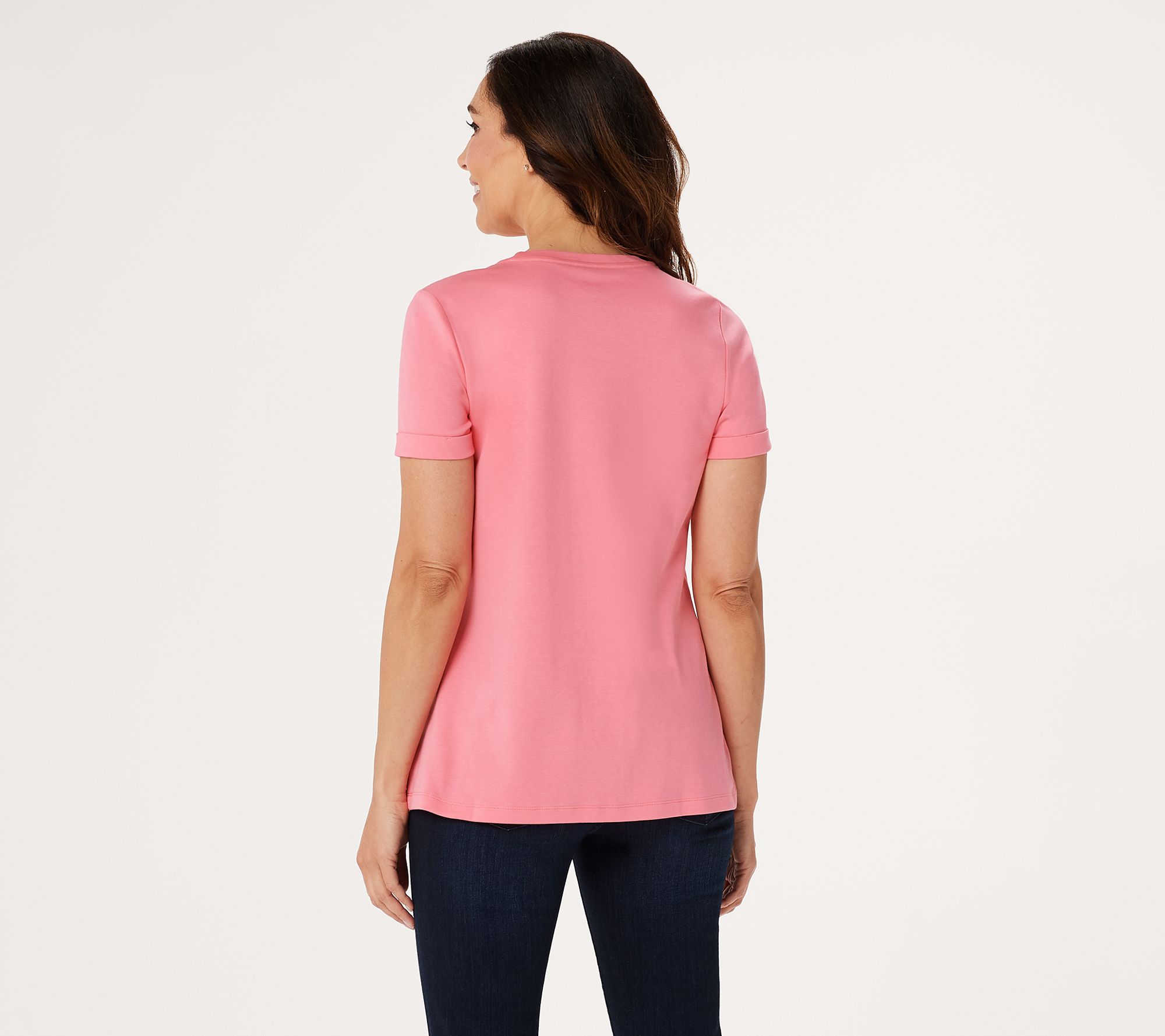 "As Is" Isaac Mizrahi Live! Essentials Pima Cotton Rolled Sleeve T