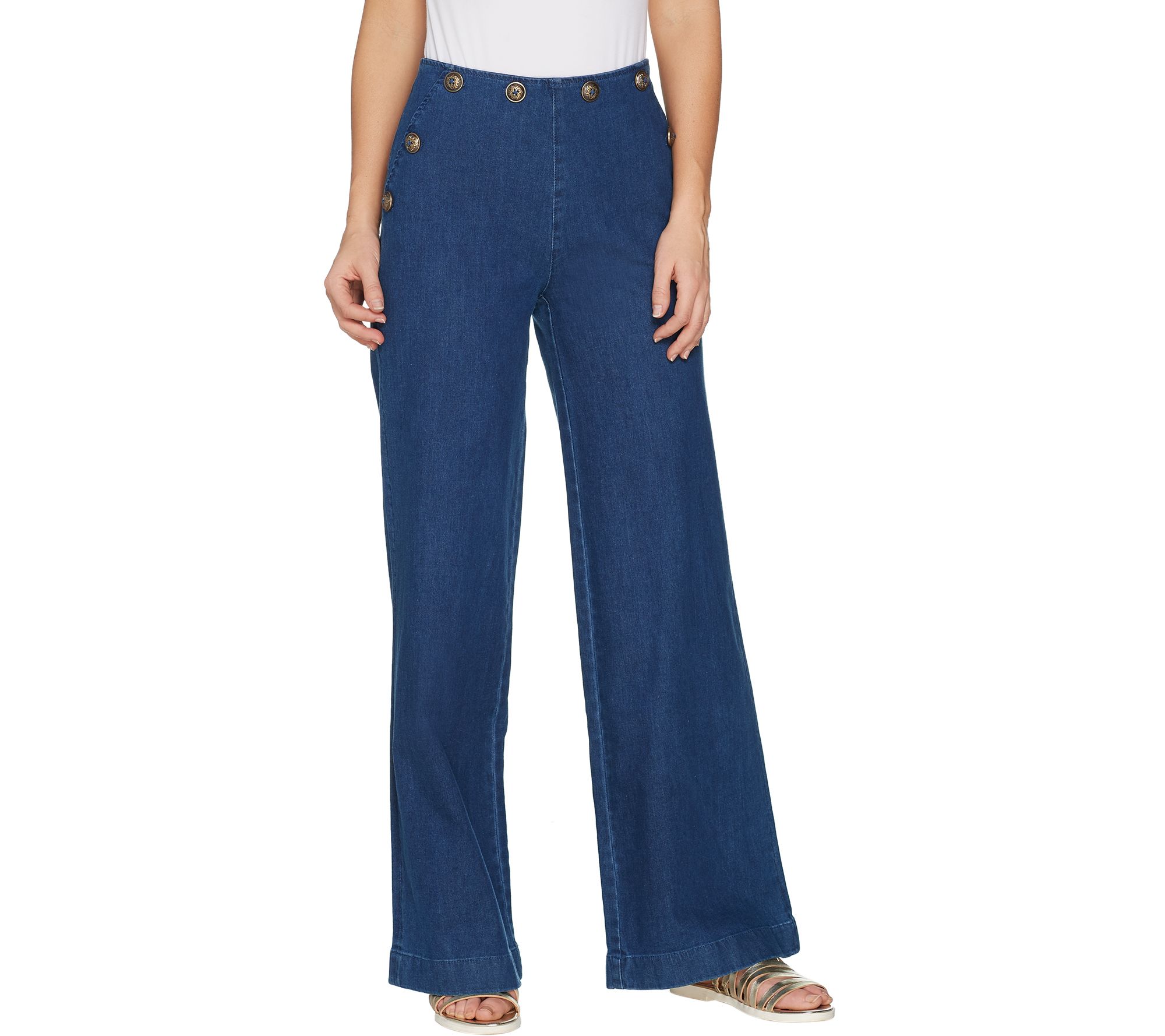 "As Is" G.I.L.I. Petite Sailor Button Waist Wide Leg Jeans