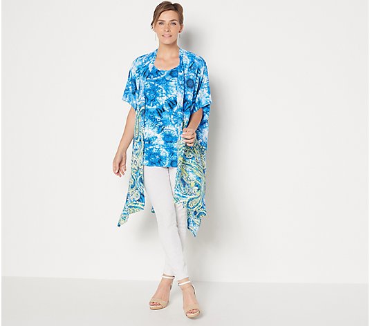 Attitudes by Renee Border Print Caftan with Pull Out Print Tank