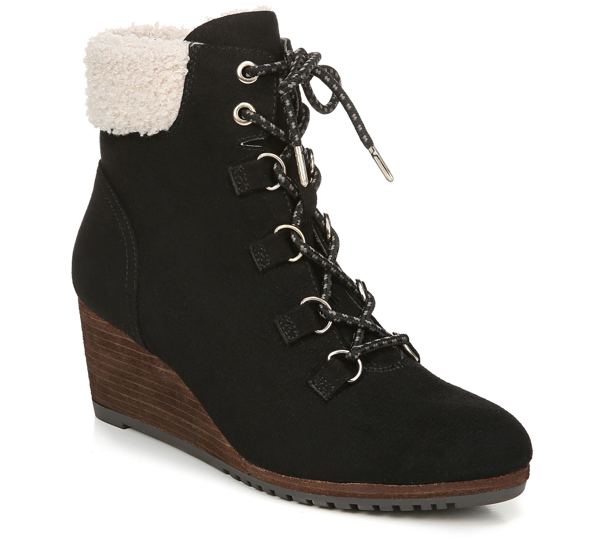 Dr. Scholl's Faux Fur Lace-Up Wedge Booties - Charmer - QVC.com