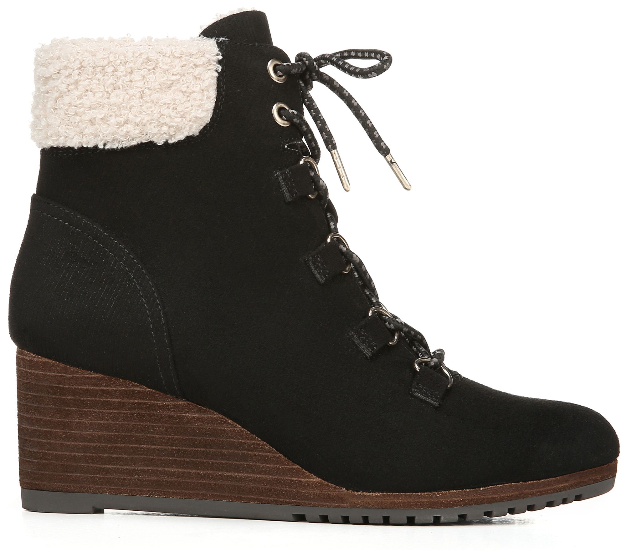 Dr. Scholl's Faux Fur Lace-Up Wedge Booties - Charmer - QVC.com