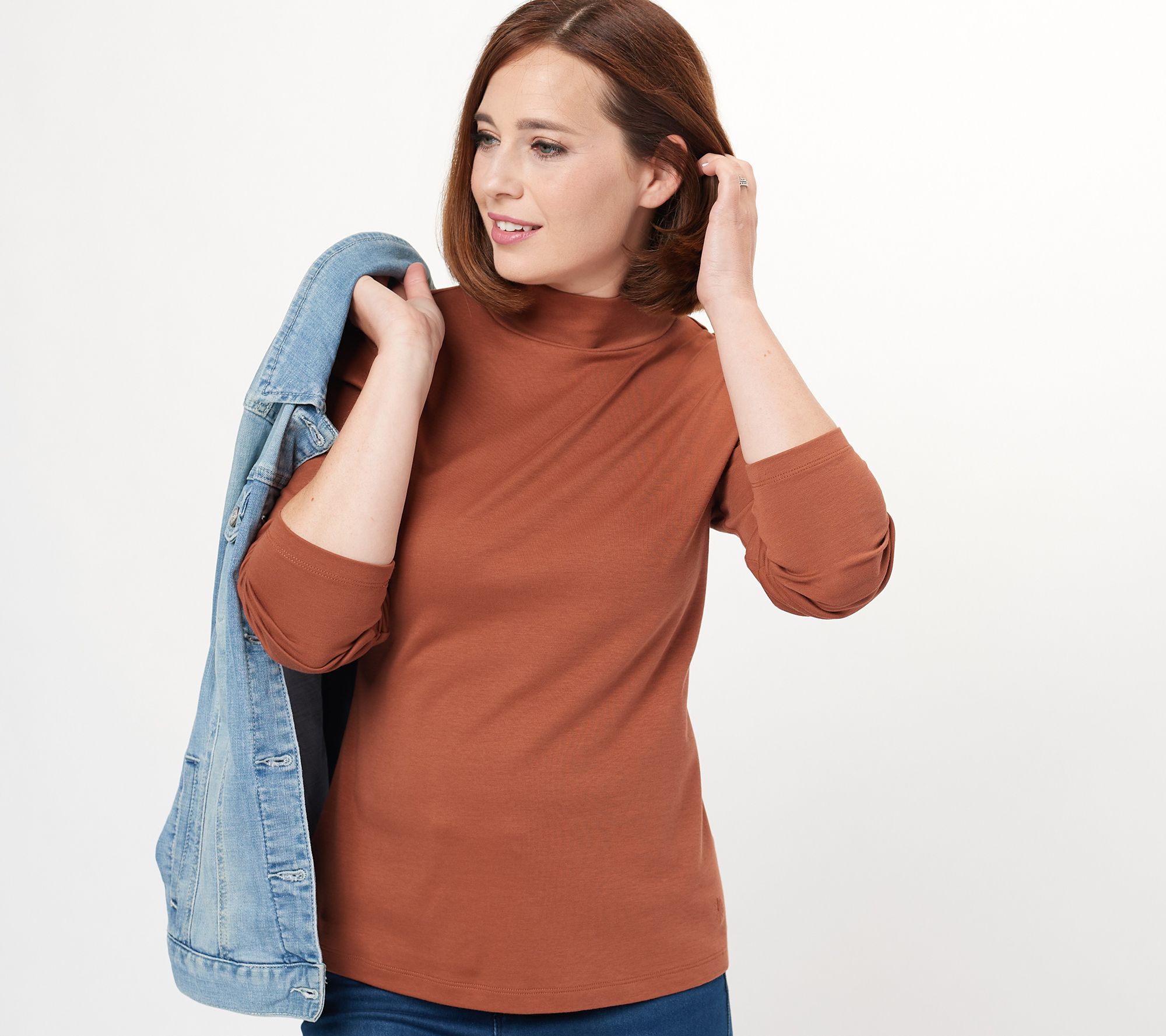 Isaac Mizrahi Live! Essentials Pima Cotton Mock Neck Top