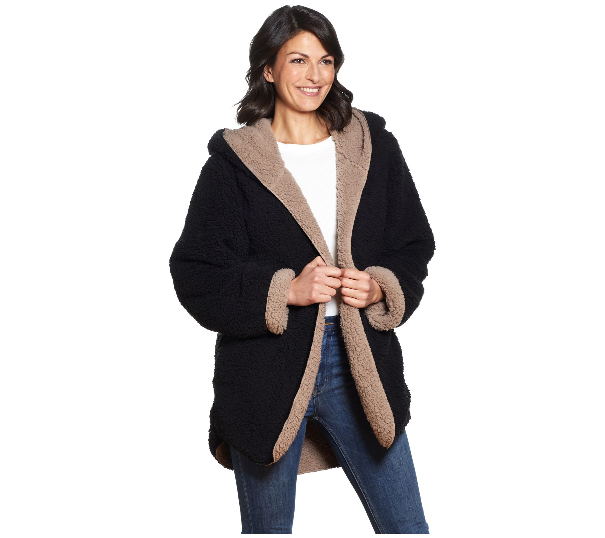 weatherproof reversible cozy sherpa jacket