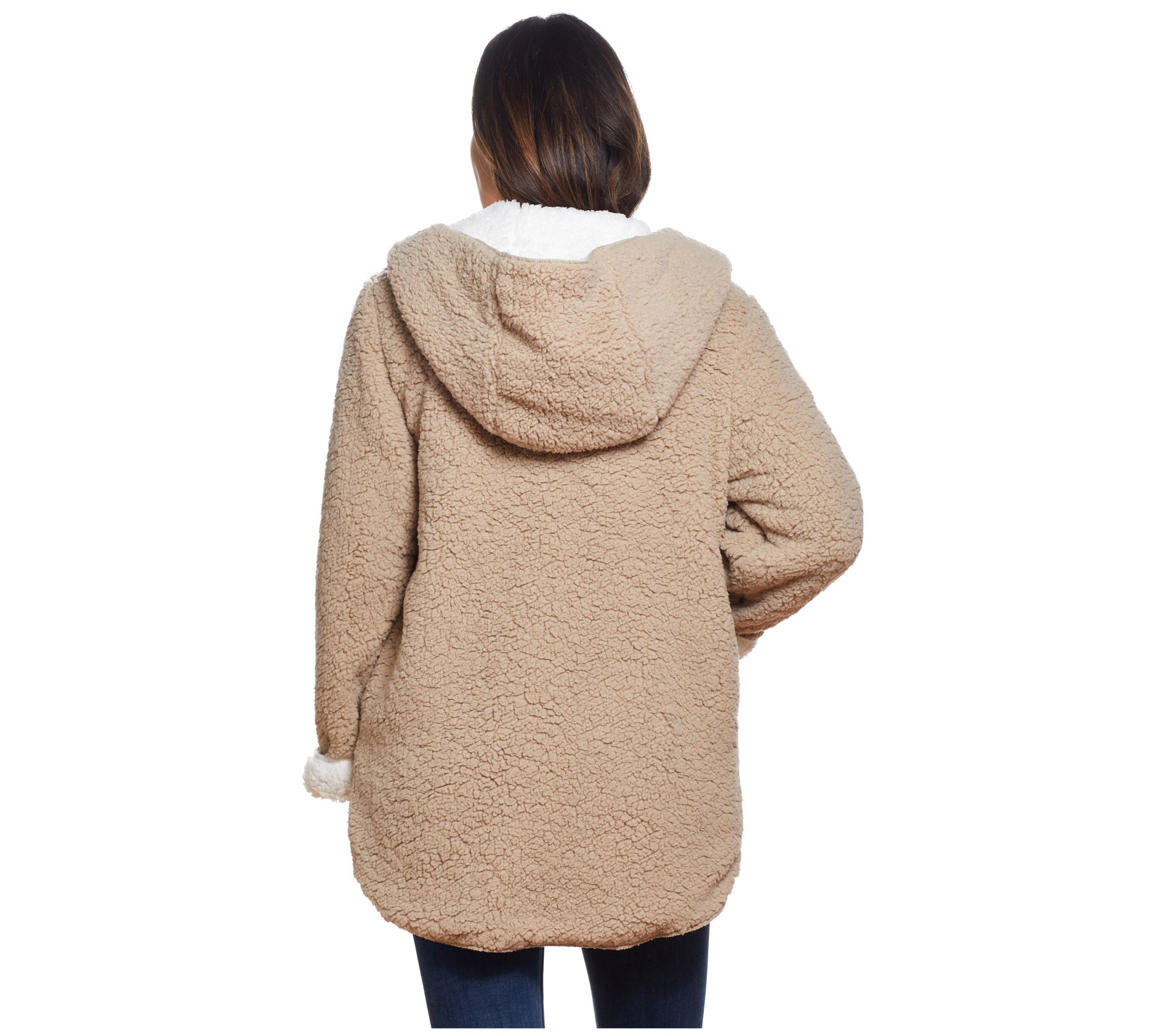 weatherproof reversible cozy sherpa jacket