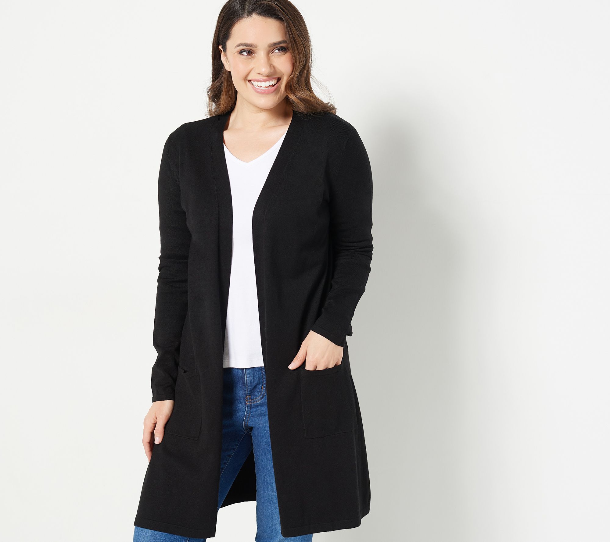 (QVC) Belle by Kim Gravel Feather Knit Duster Sweater Cardigan ...