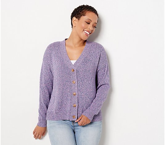 Candace Cameron Bure Marled V-Neck Button-Front Cardigan