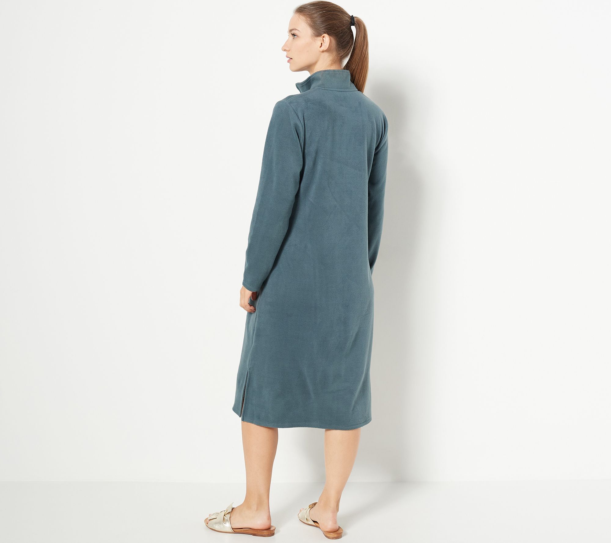 Denim & Co. Comfort Zone Dream Fleece Pet Zip Front Lounger Robe