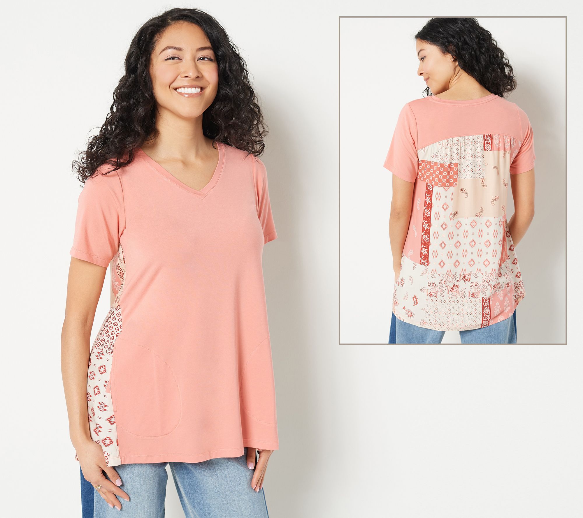 LOGO by Lori Goldstein Rayon 230 Mixed Media Patchwork Top