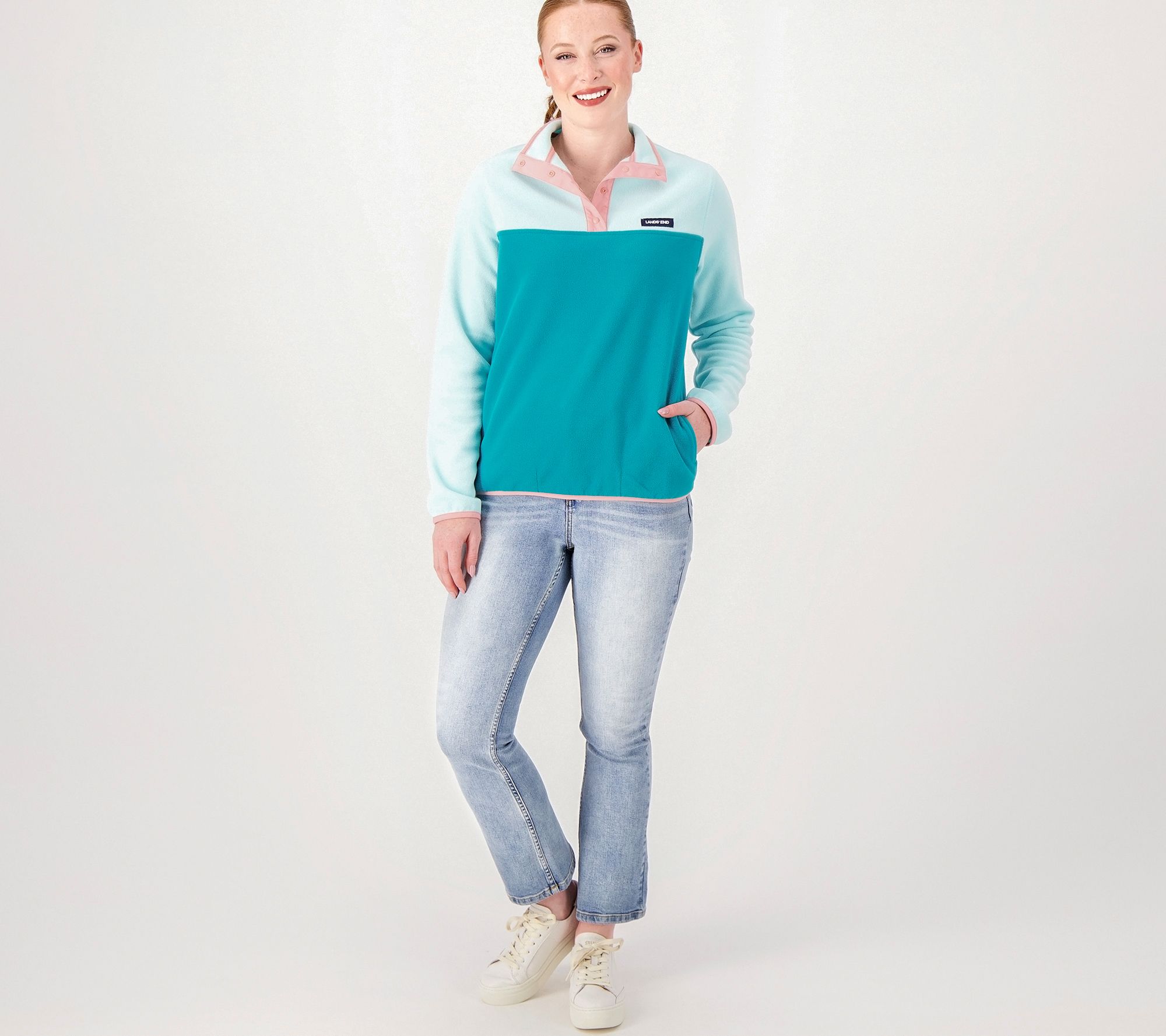 Women's heritage fleece online snap neck pullover top