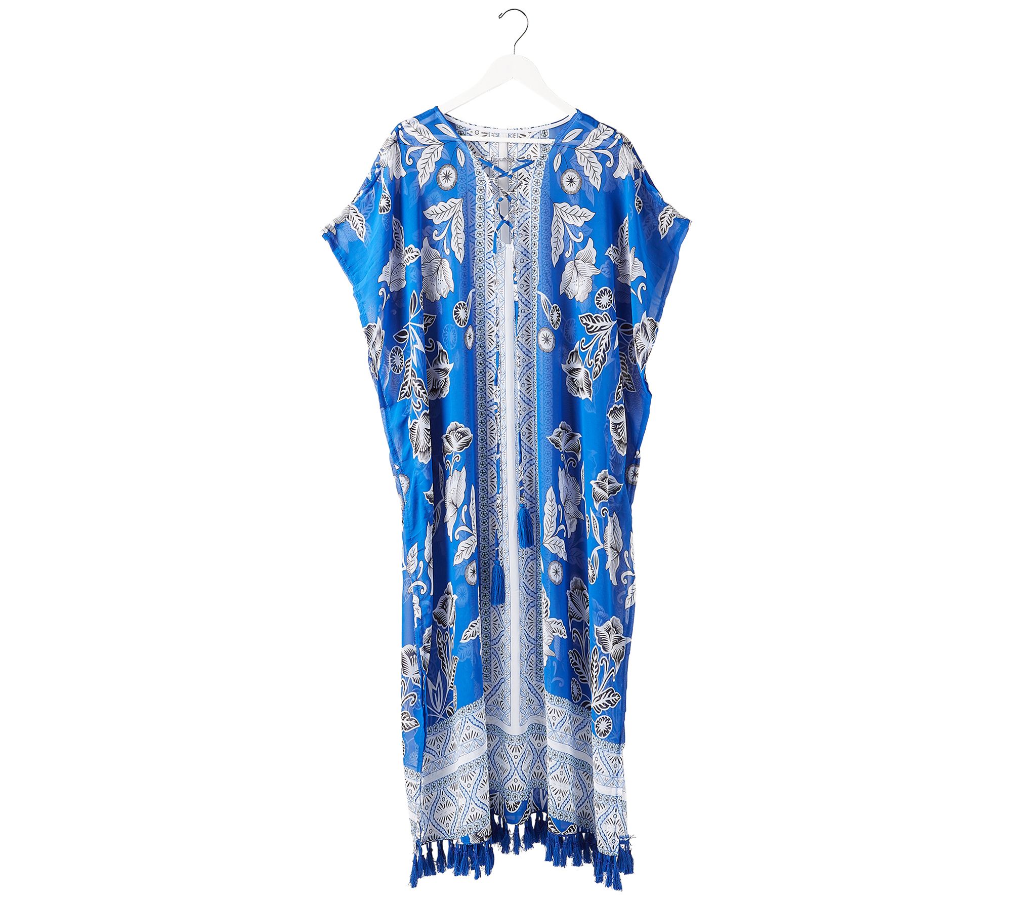 Tickled Pink Indigo Fringe Kaftan - QVC.com