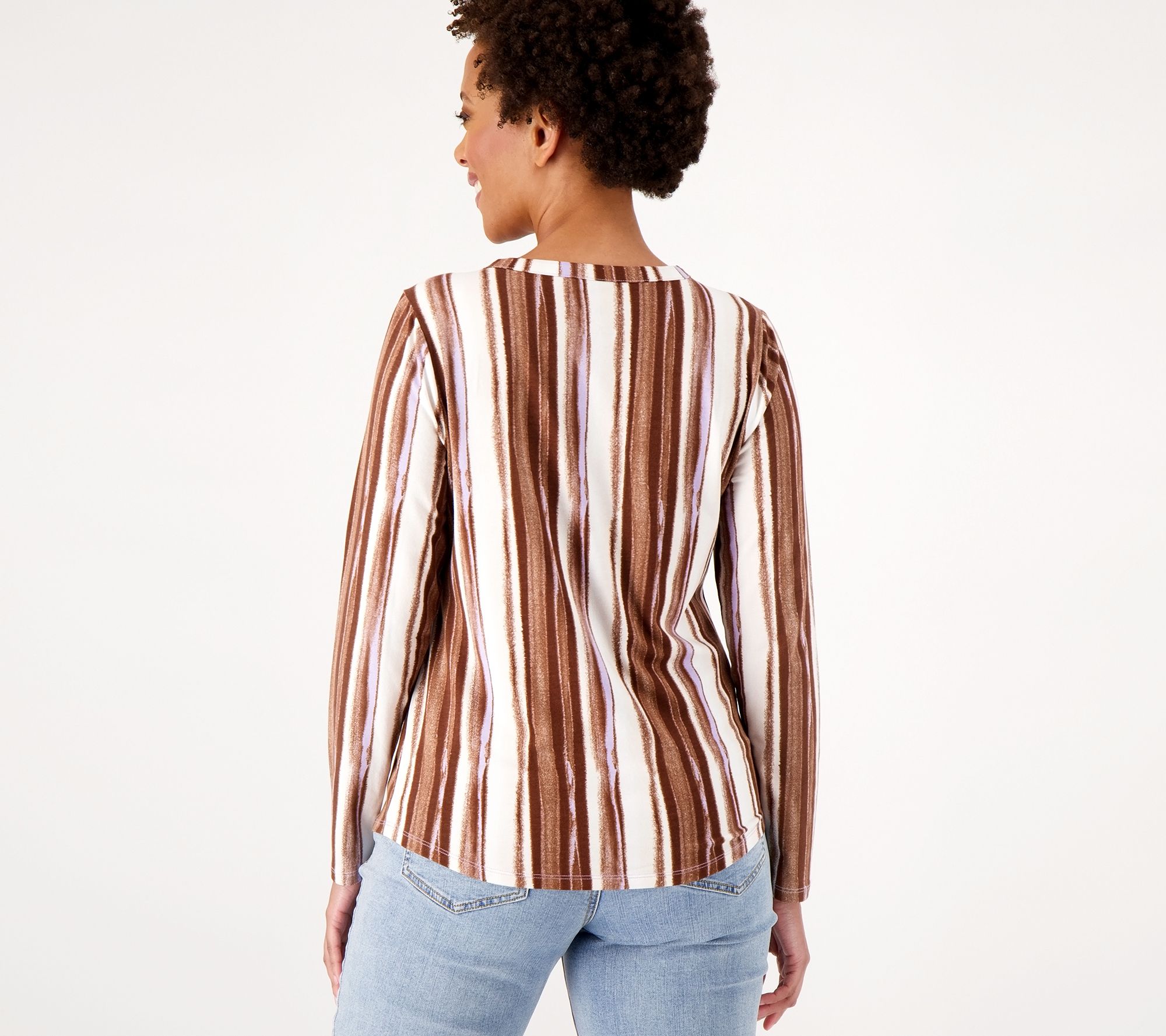 AnyBody Cozy Knit Striped Long Sleeve Shirt - QVC.com