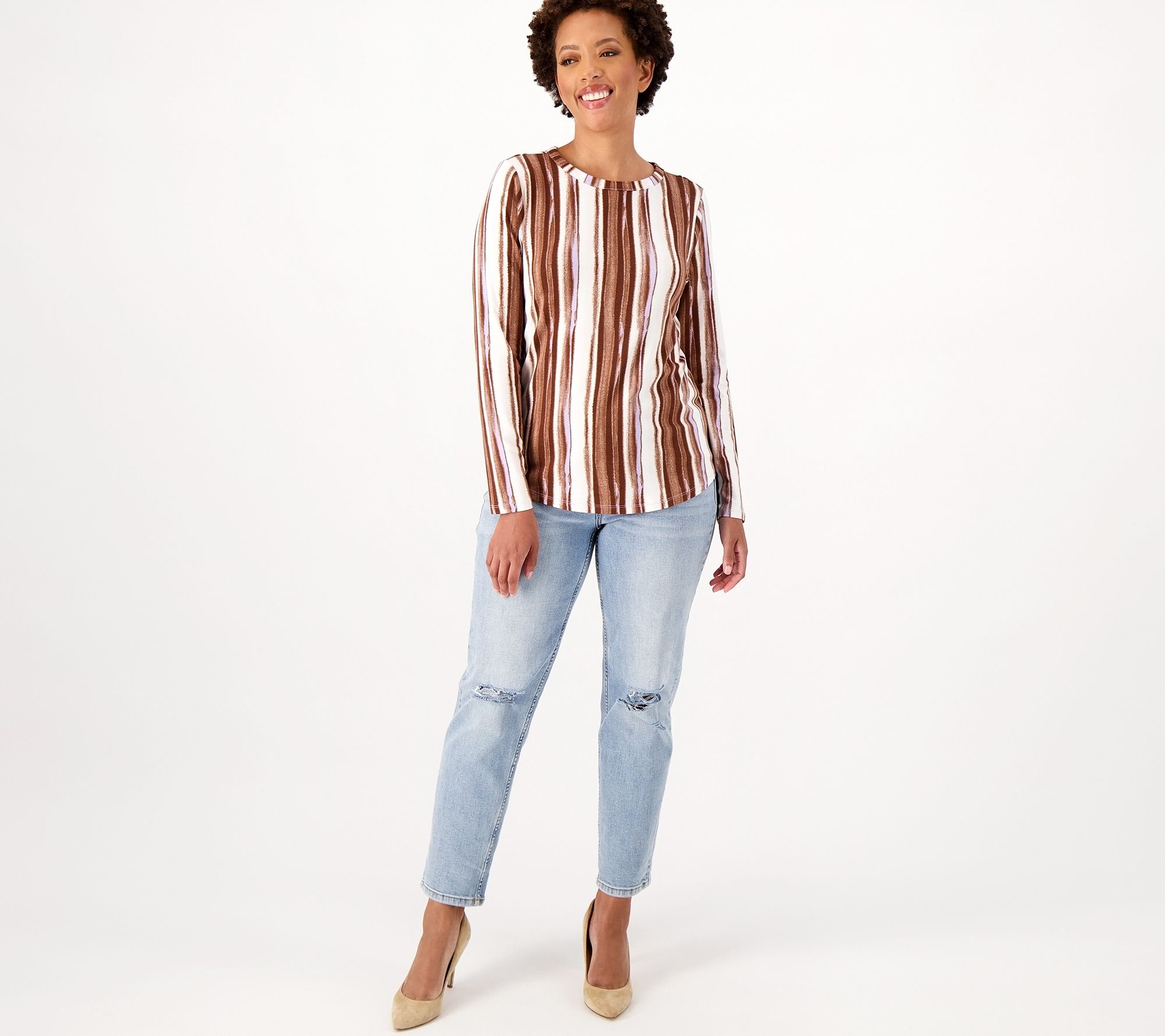 AnyBody Cozy Knit Striped Long Sleeve Shirt