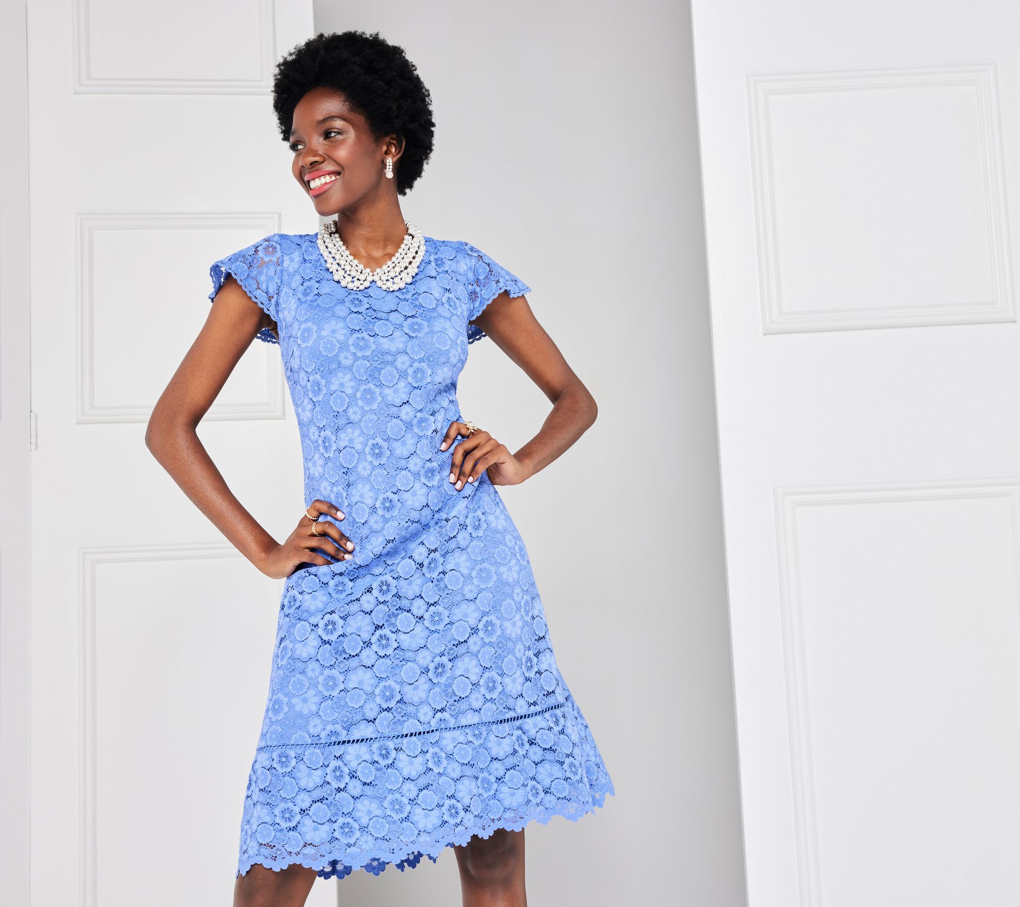 Isaac Mizrahi Live Regular Lace Dress with Lattice Trim - QVC.com