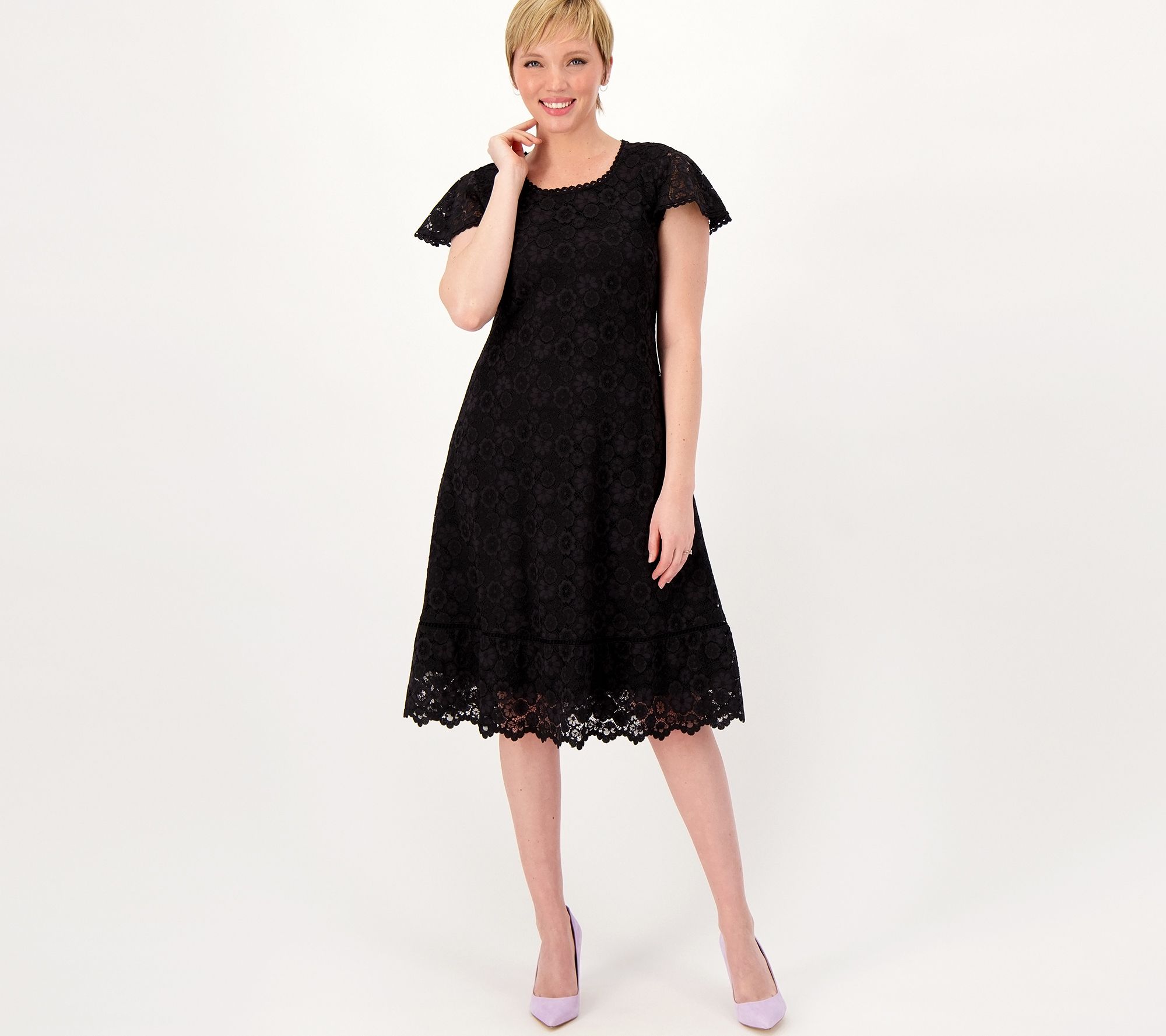 Isaac Mizrahi Live Regular Lace Dress with Lattice Trim - QVC.com