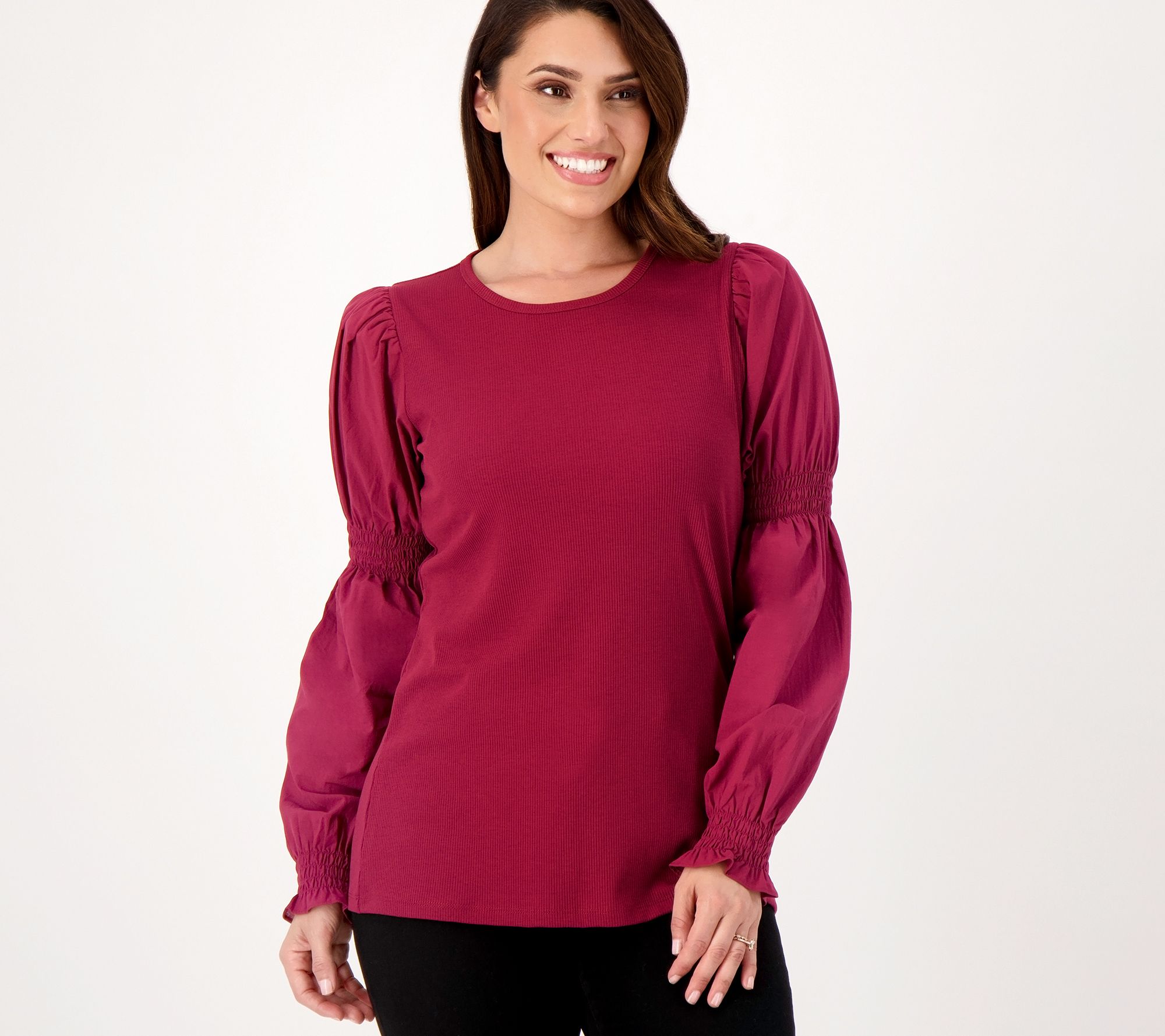 "As Is" Studio Park x Shawn Killinger Rib Knit Top with Woven Sleeves