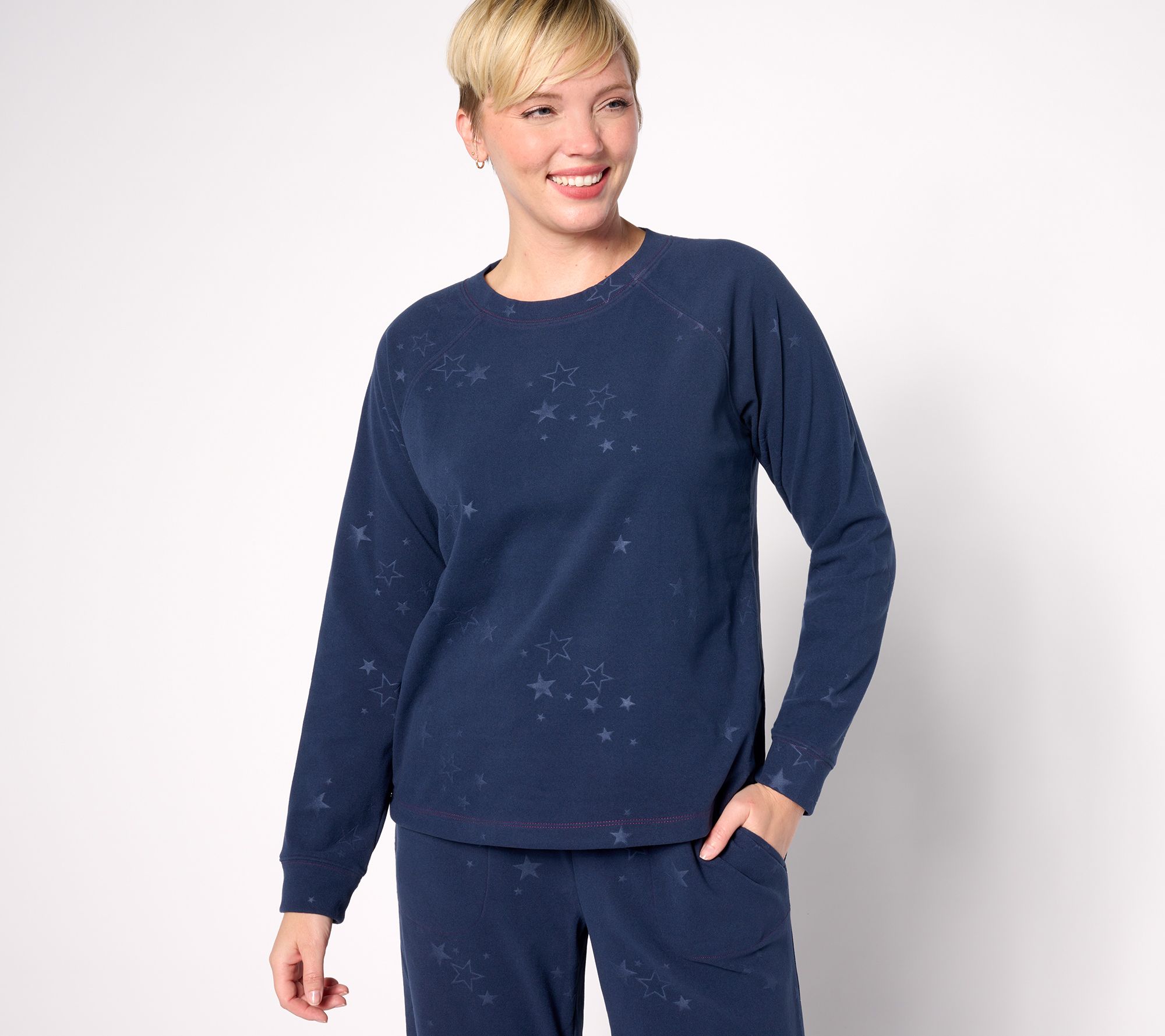 Cuddl Duds Fleecewear with Stretch Crew Neck Tops Set of Two Blue