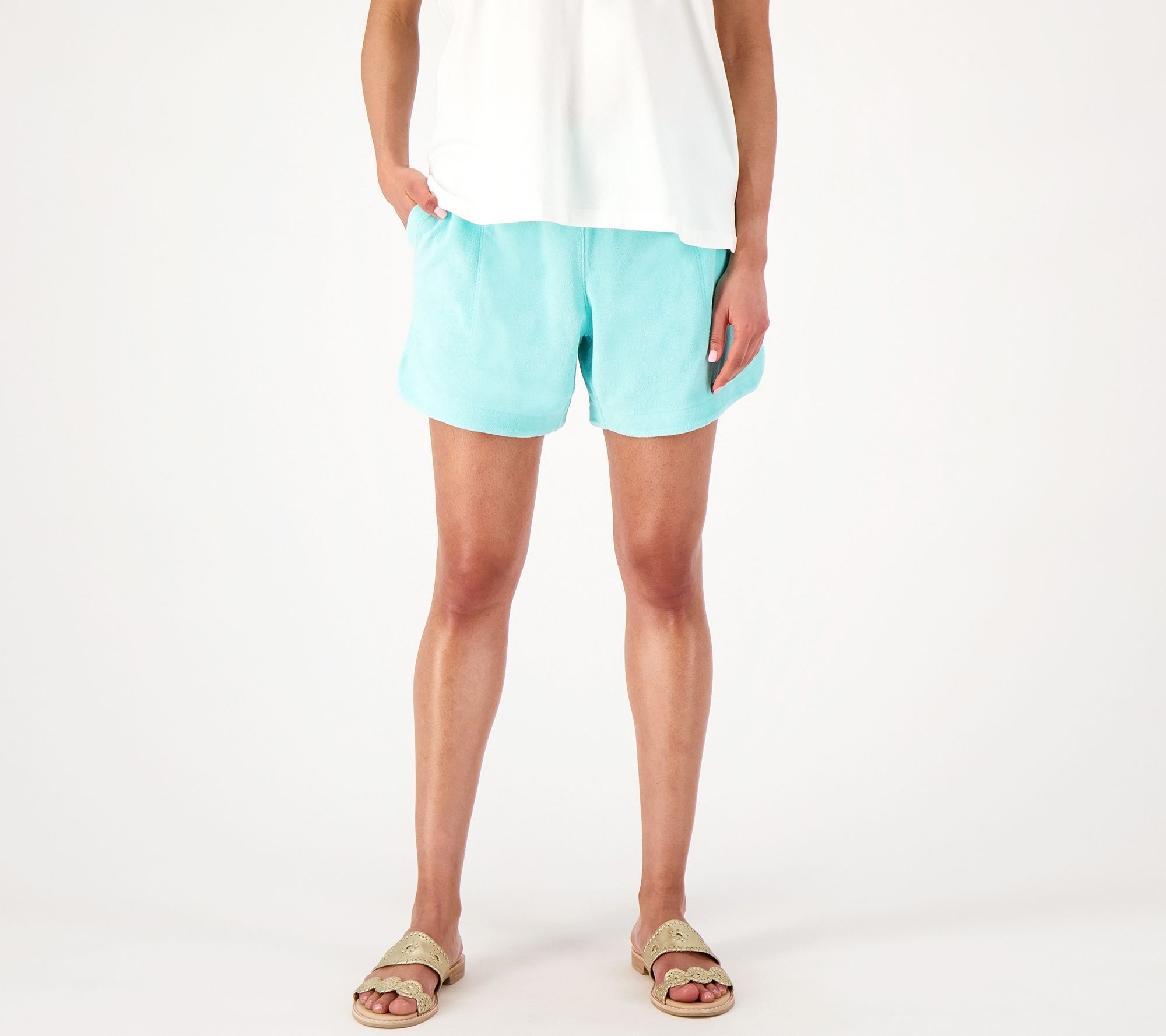 "As Is" Belle Beach by Kim Gravel Poolside Terry Curved Hem Shorts