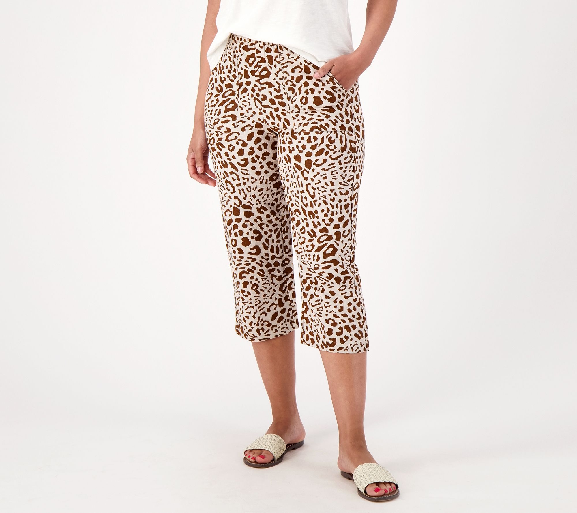"As Is" Susan Graver PURE Printed Linen Blend Regular Capri Pants