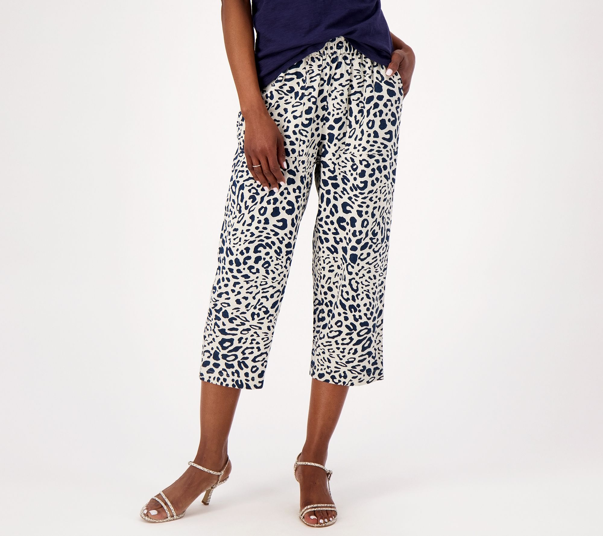 "As Is" Susan Graver PURE Printed Linen Blend Regular Capri Pants