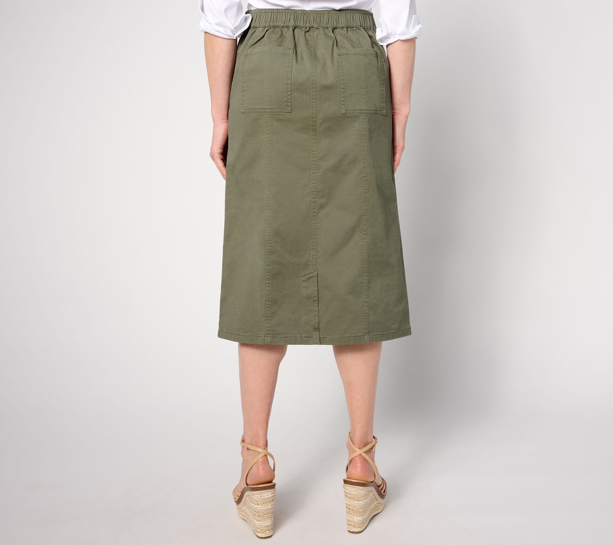 Denim & Co. EasyWear Twill Midi Skirt with Belt