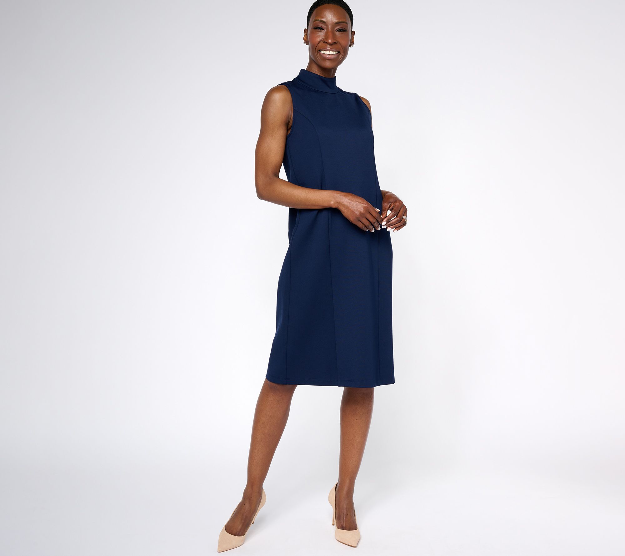 "As Is"Tailored by Susan Graver Regular Smart Ponte Mock Neck Dress