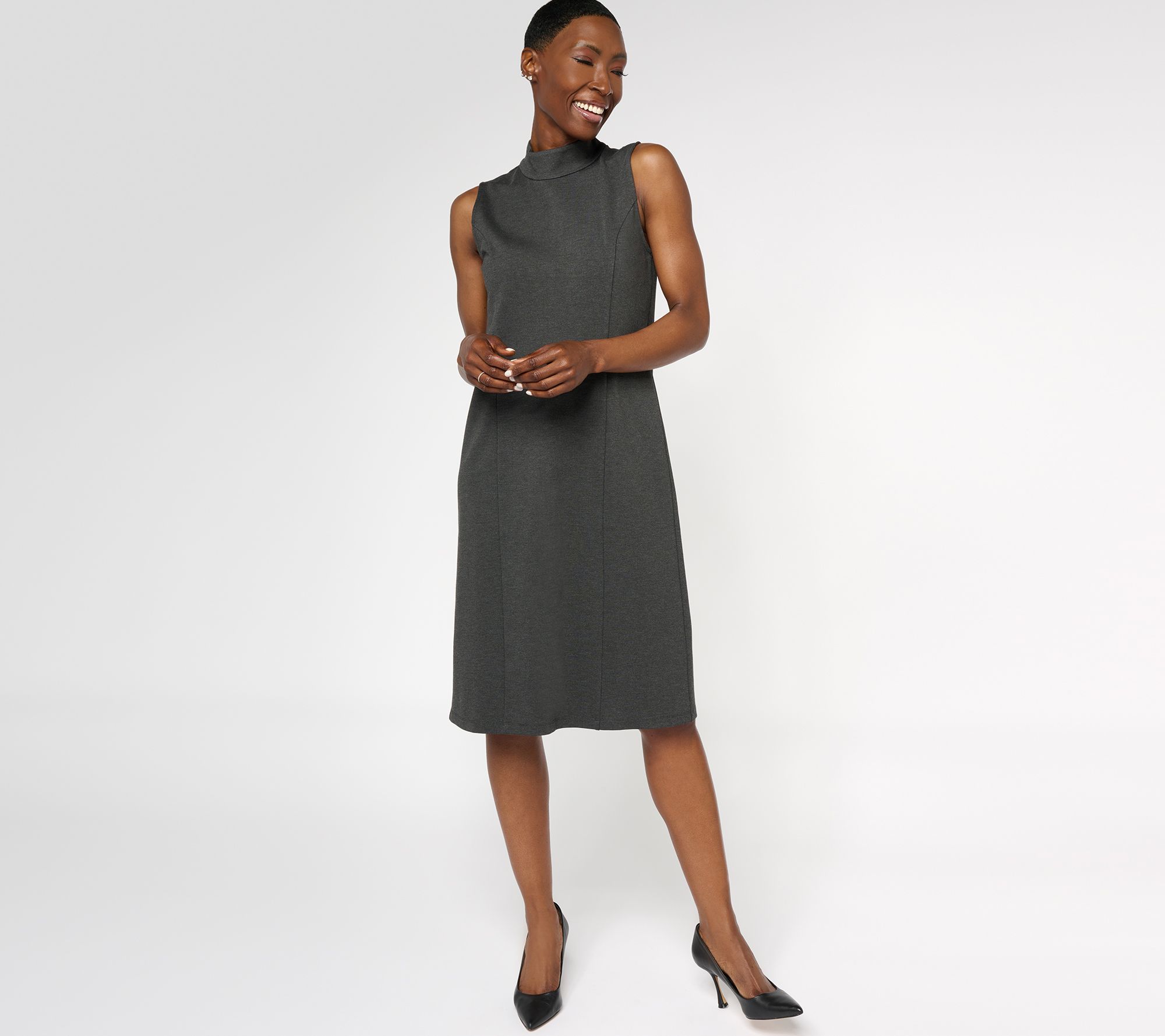 "As Is"Tailored by Susan Graver Regular Smart Ponte Mock Neck Dress