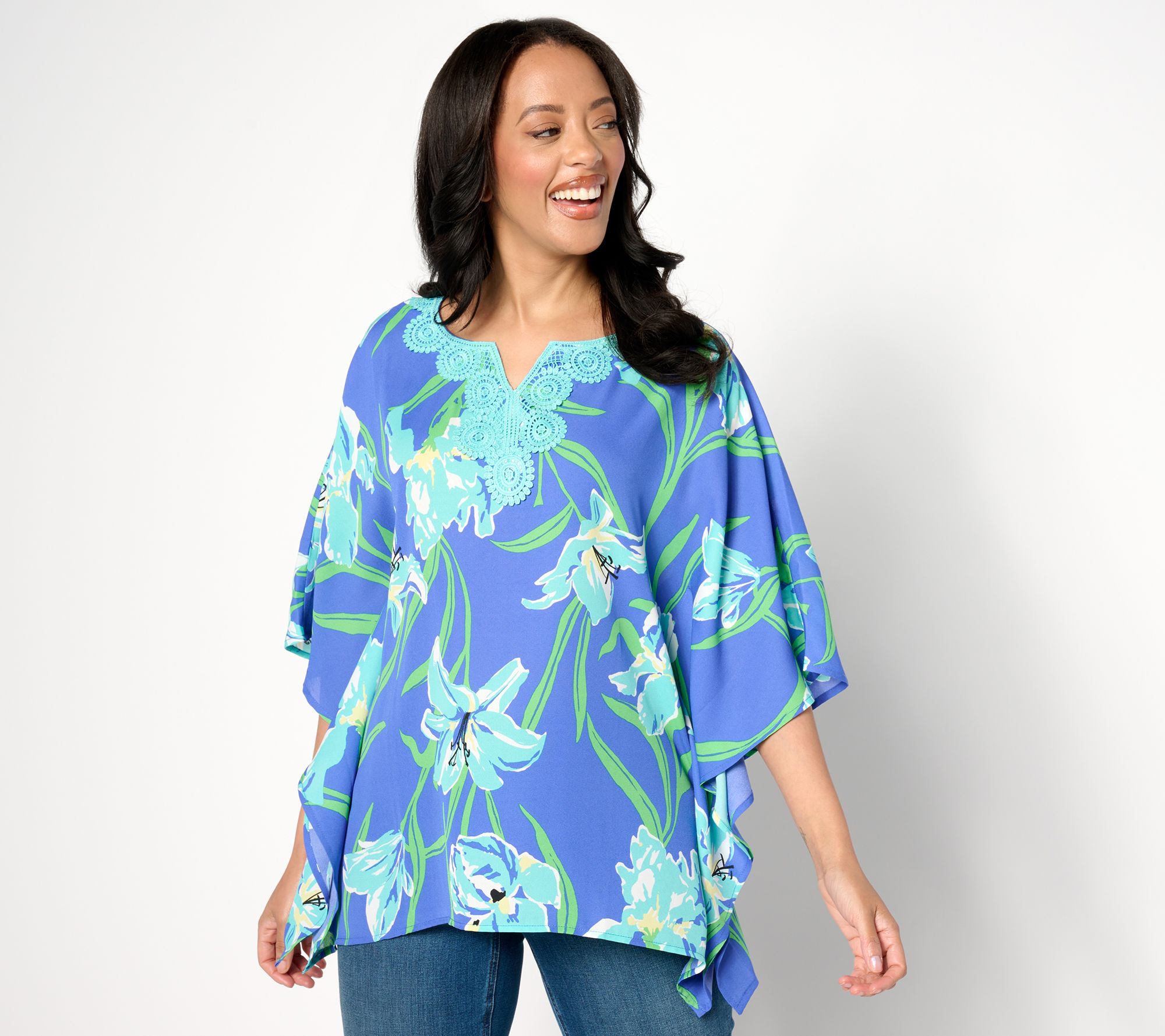 Quacker Factory Iris Beauty and Lace Butterfly Top