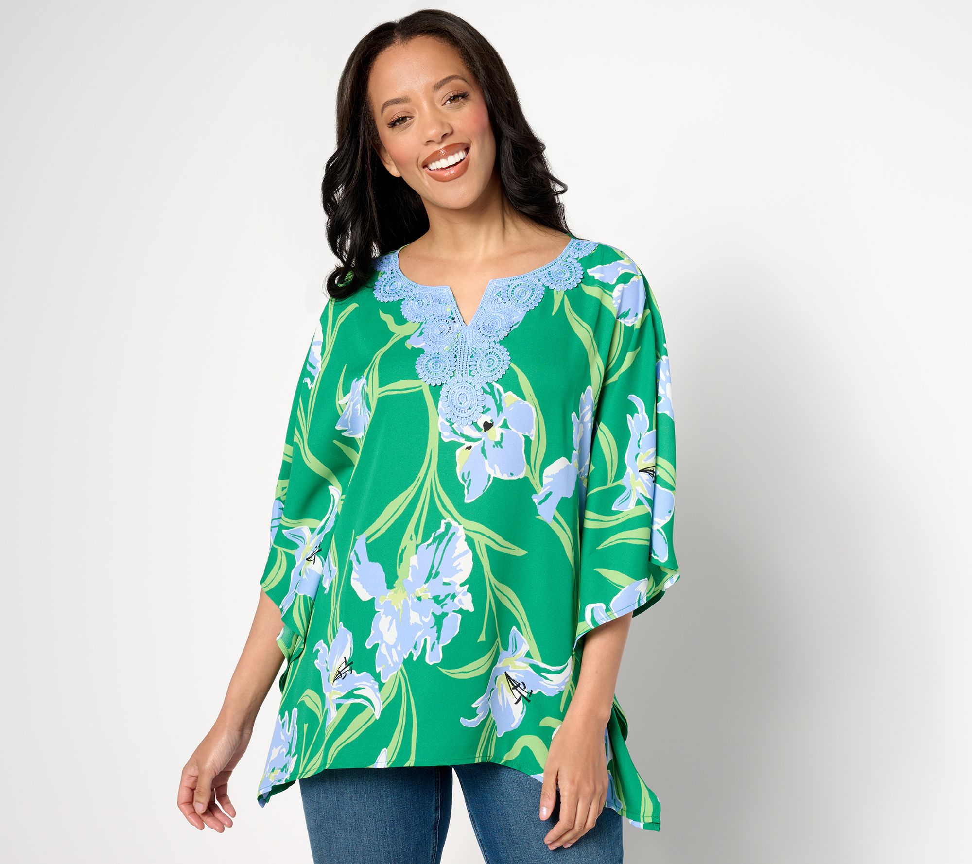 Quacker Factory Iris Beauty and Lace Butterfly Top