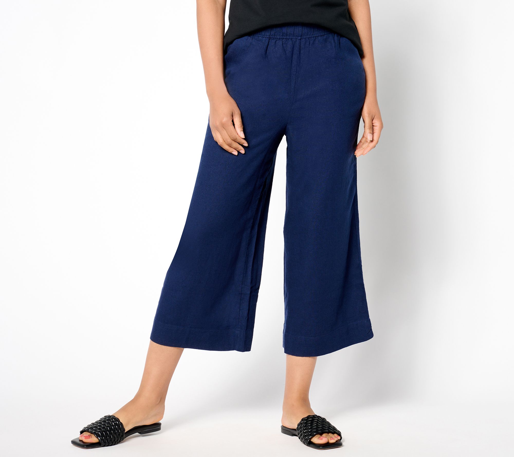 Denim & Co. Naturals_Petite Linen Blend Cropped Wide Leg Pant