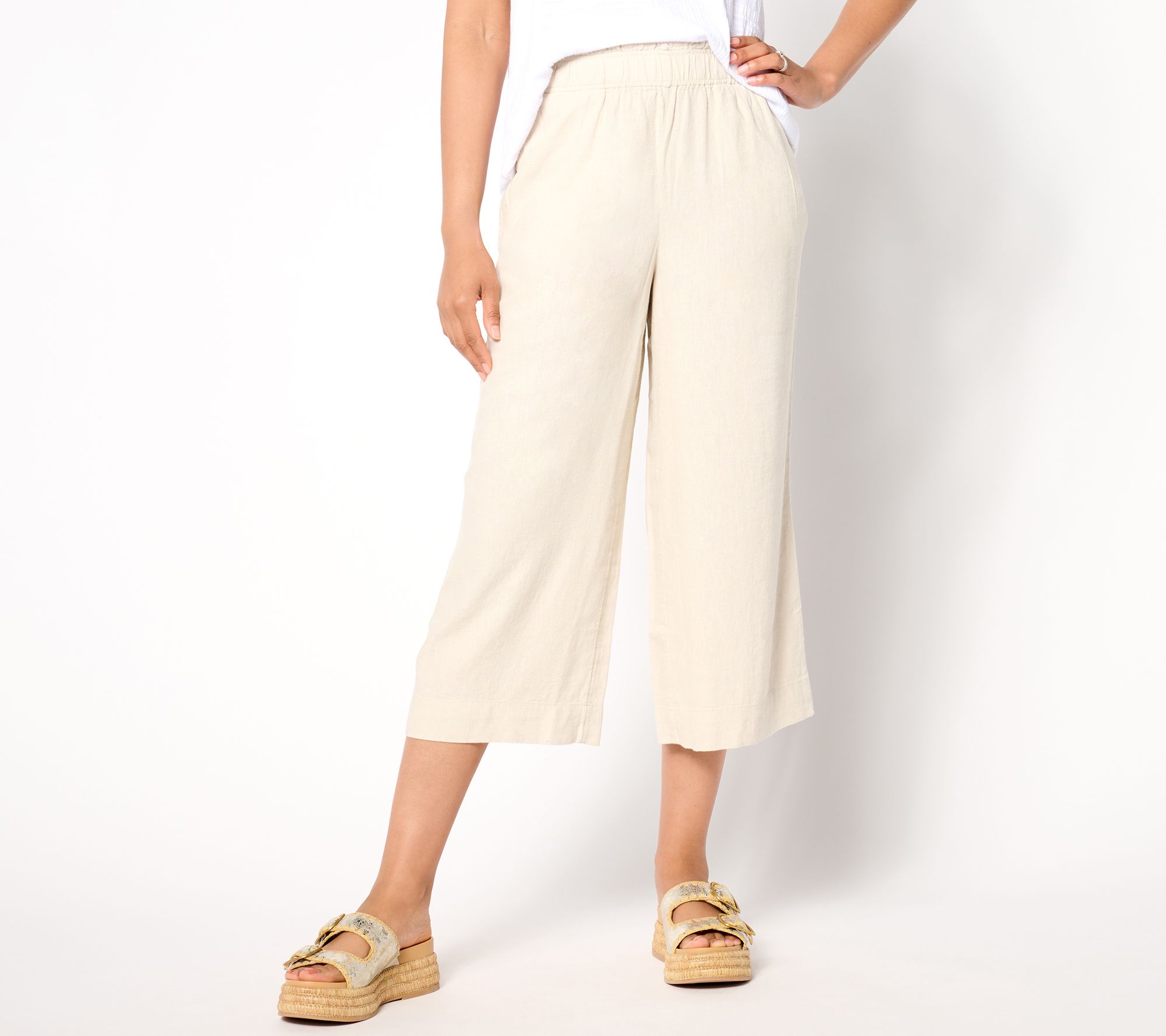 Denim & Co. Naturals_Petite Linen Blend Cropped Wide Leg Pant