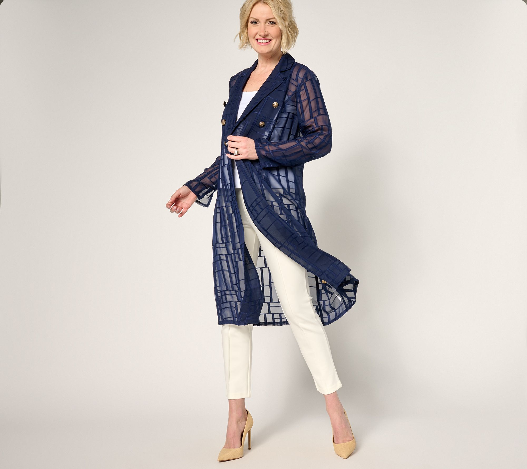 Dennis Basso Petite Sheer Geometric Double Breasted Topper