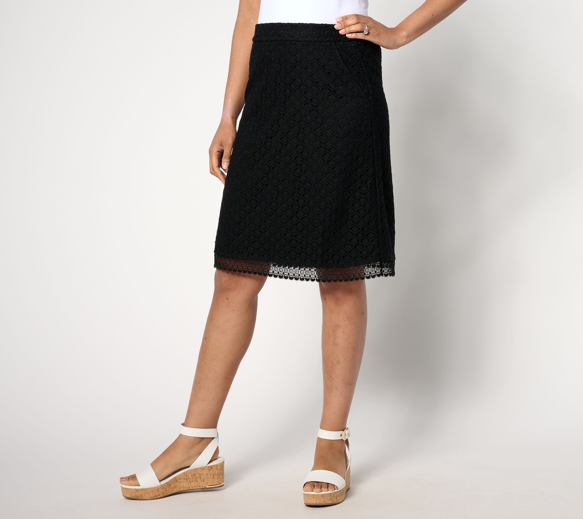 Isaac Mizrahi Live! Regular Crochet Knit Pull On Knee Length Skirt